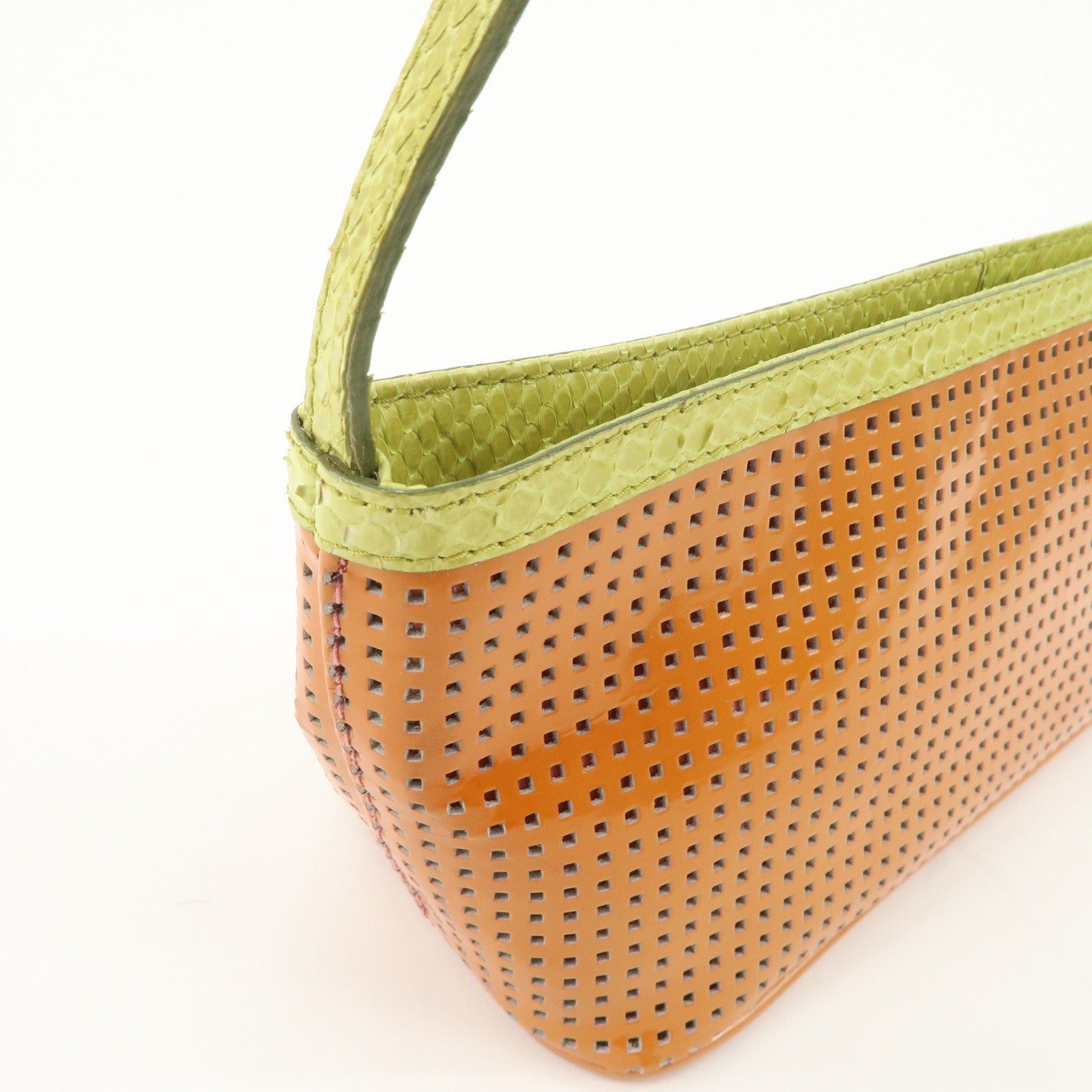 FENDI Patent Leather Mini Hand Bag Orange Lime Green 26636