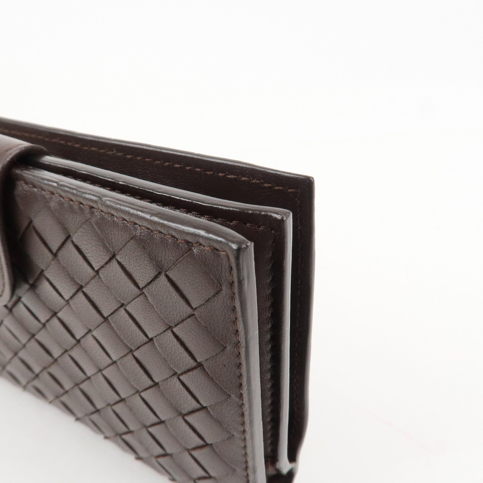 BOTTEGA VENETA Intrecciato Leather Bi-Fold Wallet Dark Brown 121060 Used
