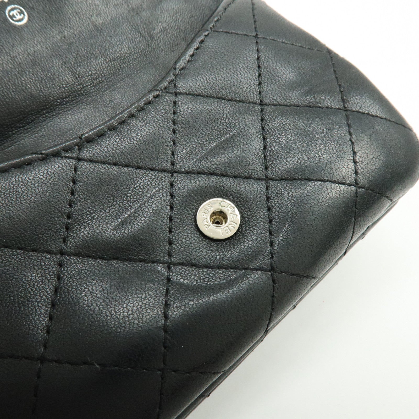 CHANEL Matelasse Lamb Skin Card Case Coin Case Black AP0214