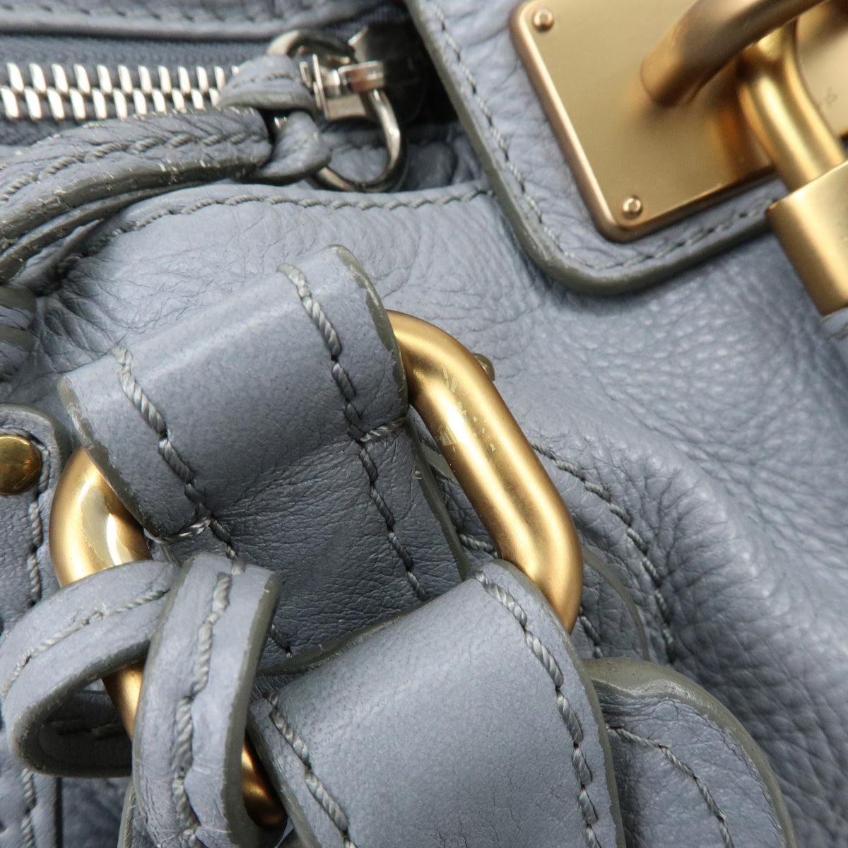 Chloe Paddington Leather Hand Bag Shoulder Bag Boston Bag Gray