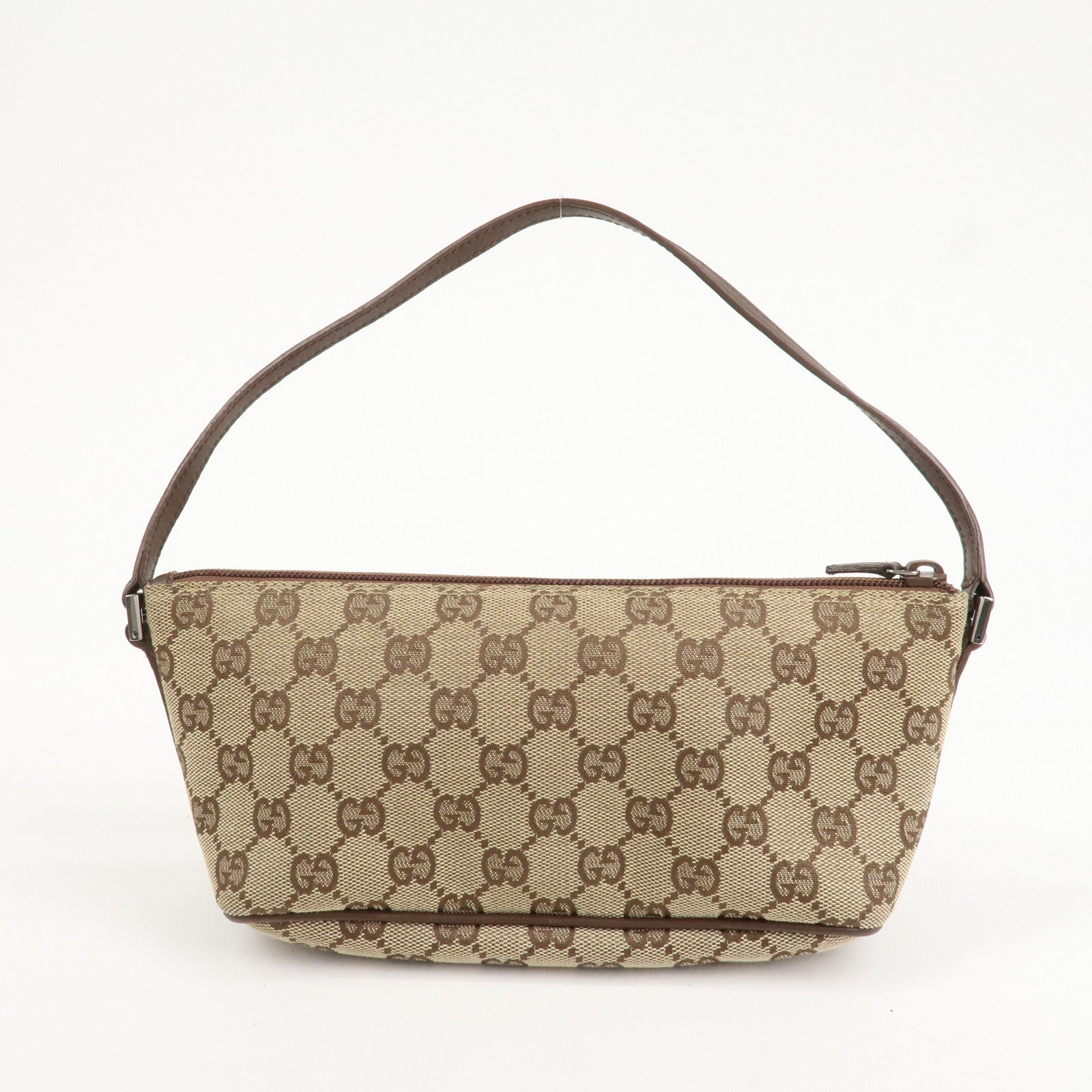 GUCCI GG Canvas Leather Bag Hand Bag Pouch Beige Brown 07198 Used