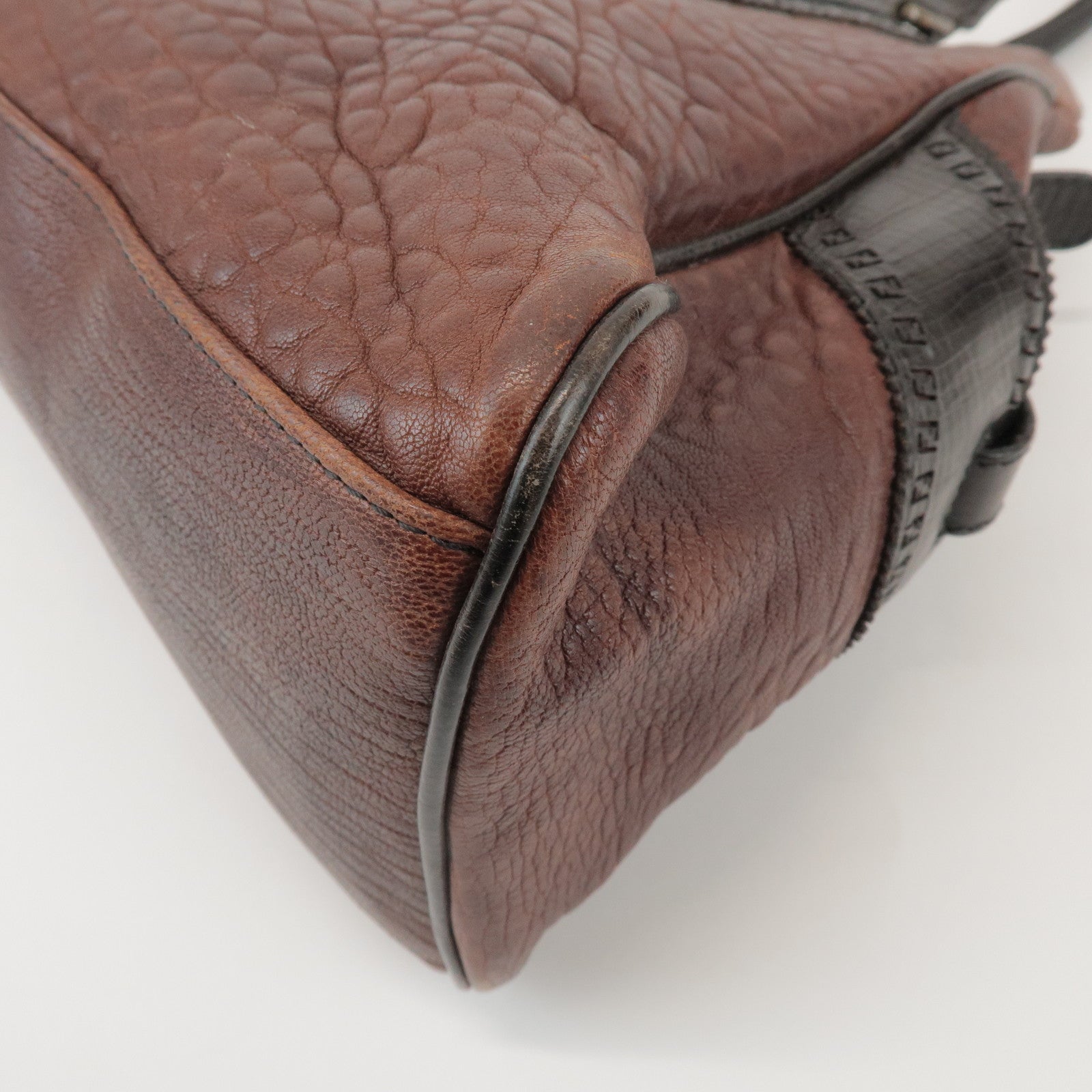 FENDI Etnico Leather Tote Bag Hand Bag Dark Brown 8BN162