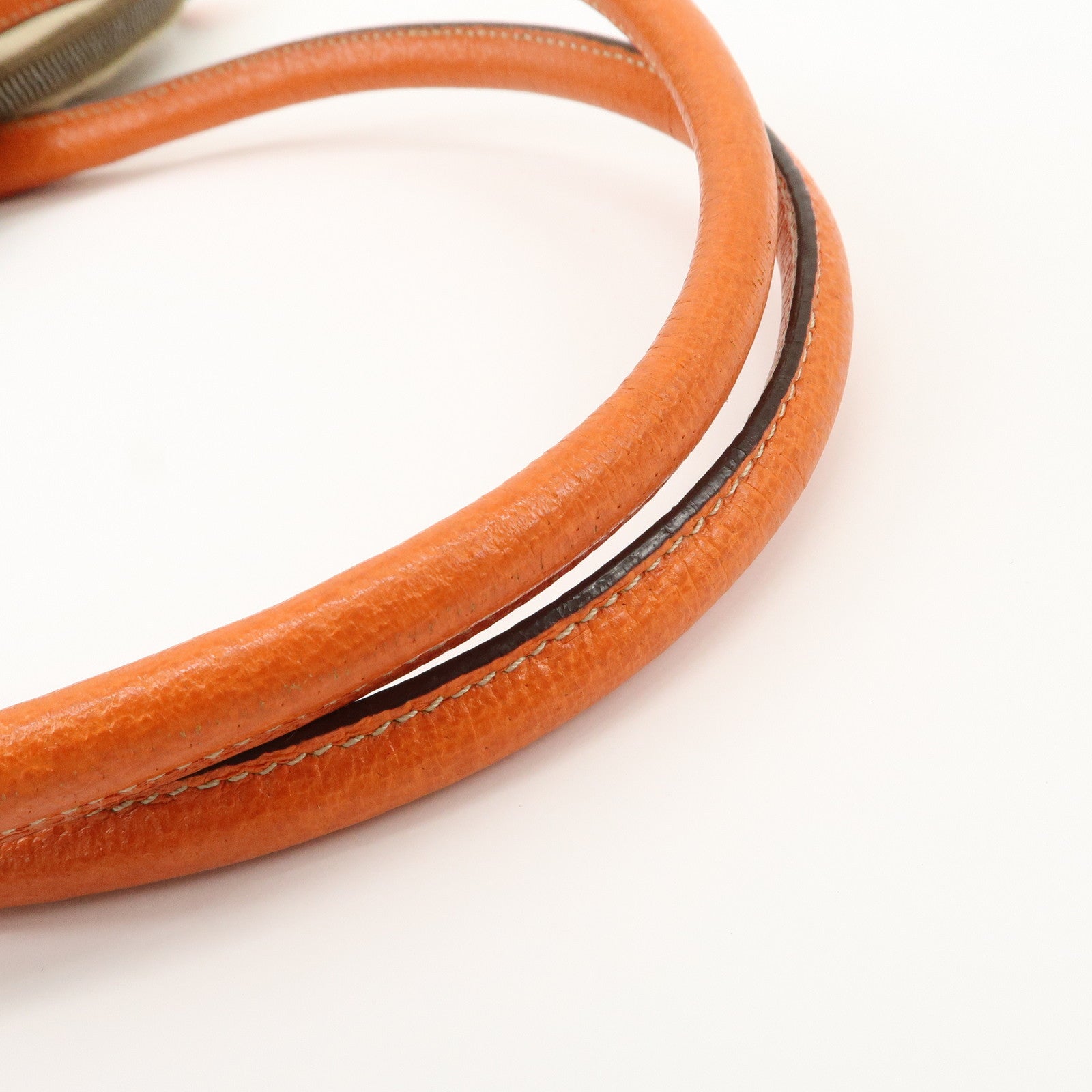 PRADA Triangle Logo Canvas Leather Shoulder Bag Orange Beige Used