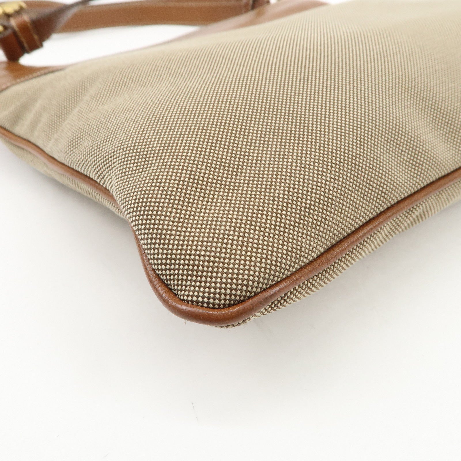 PRADA Logo Jacquard Leather Shoulder Bag Crossbody Bag Beige Brown
