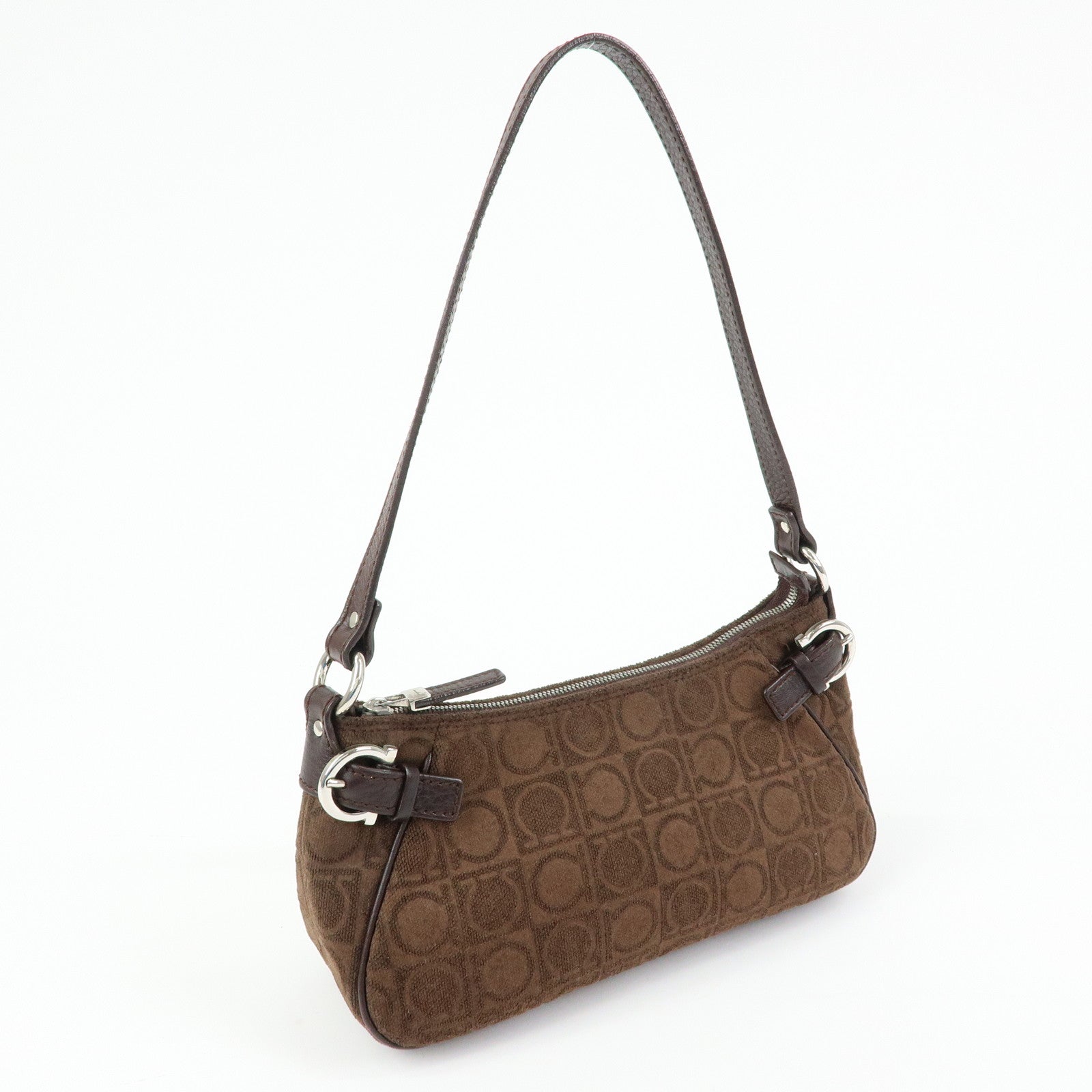 Ferragamo Ganchini Pile Leather Shoulder Bag Hand Bag Brown