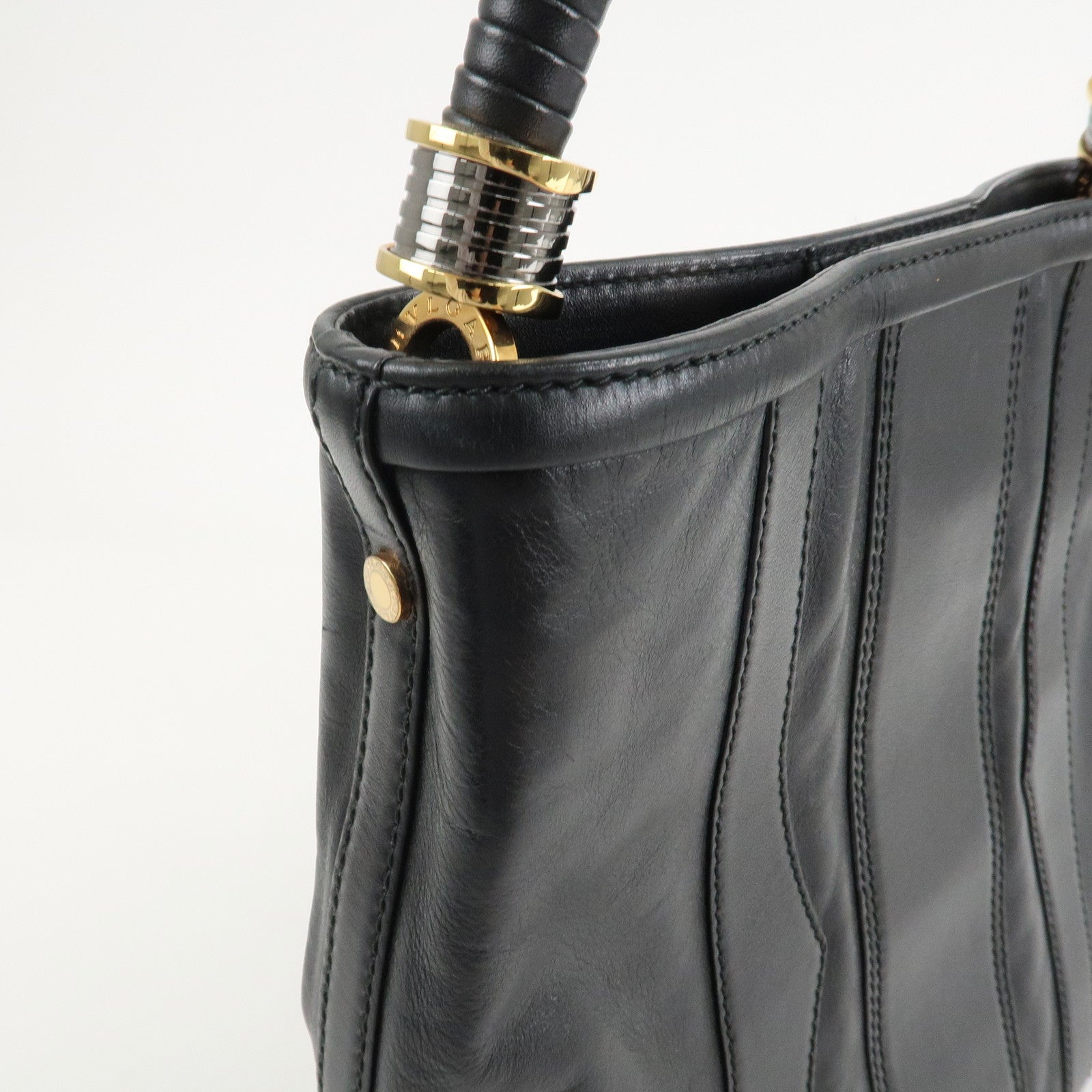 BVLGARI Leather B-Zero1 Shoulder Bag Hand Bag Black