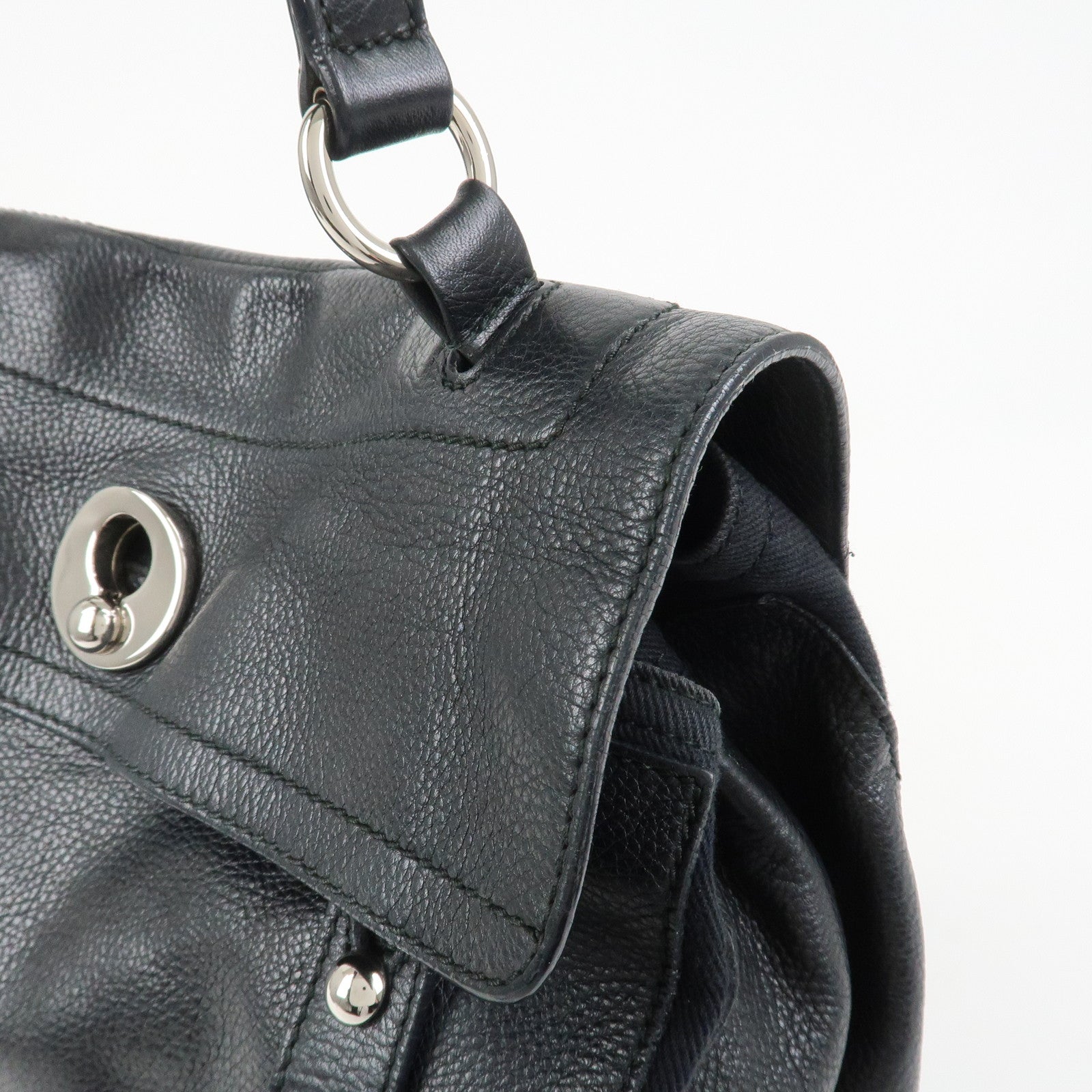 SAINT LAURENT PARIS Leather Canvas Muse Two Hand Shoulder Bag Black