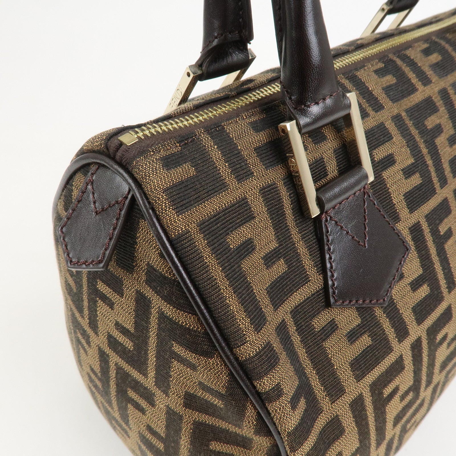 FENDI Zucca Canvas Leather Mini Boston Bag Black Brown 8BL104