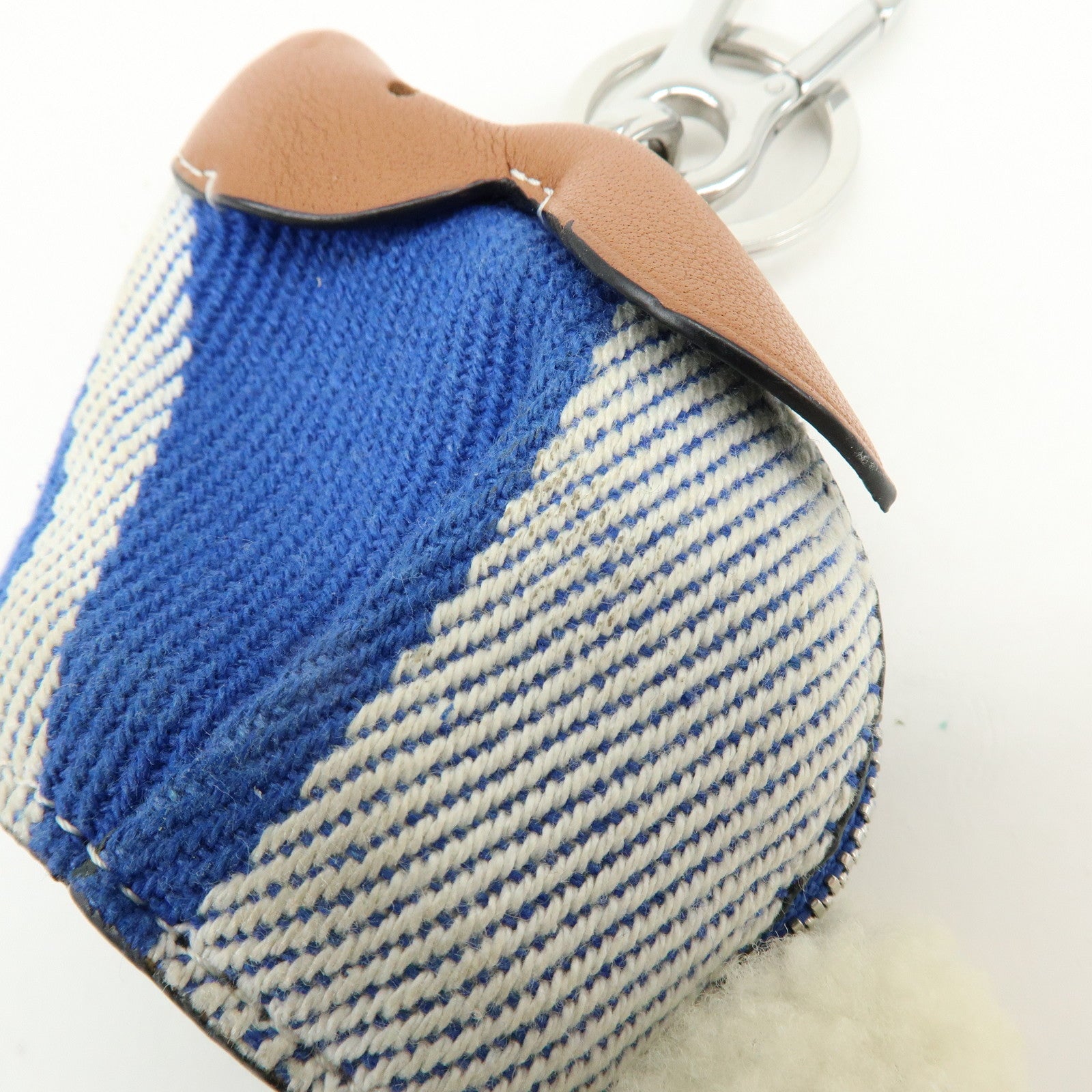 LOEWE Canvas Leather Rabbit Bag Charm Key Chain Blue Camel