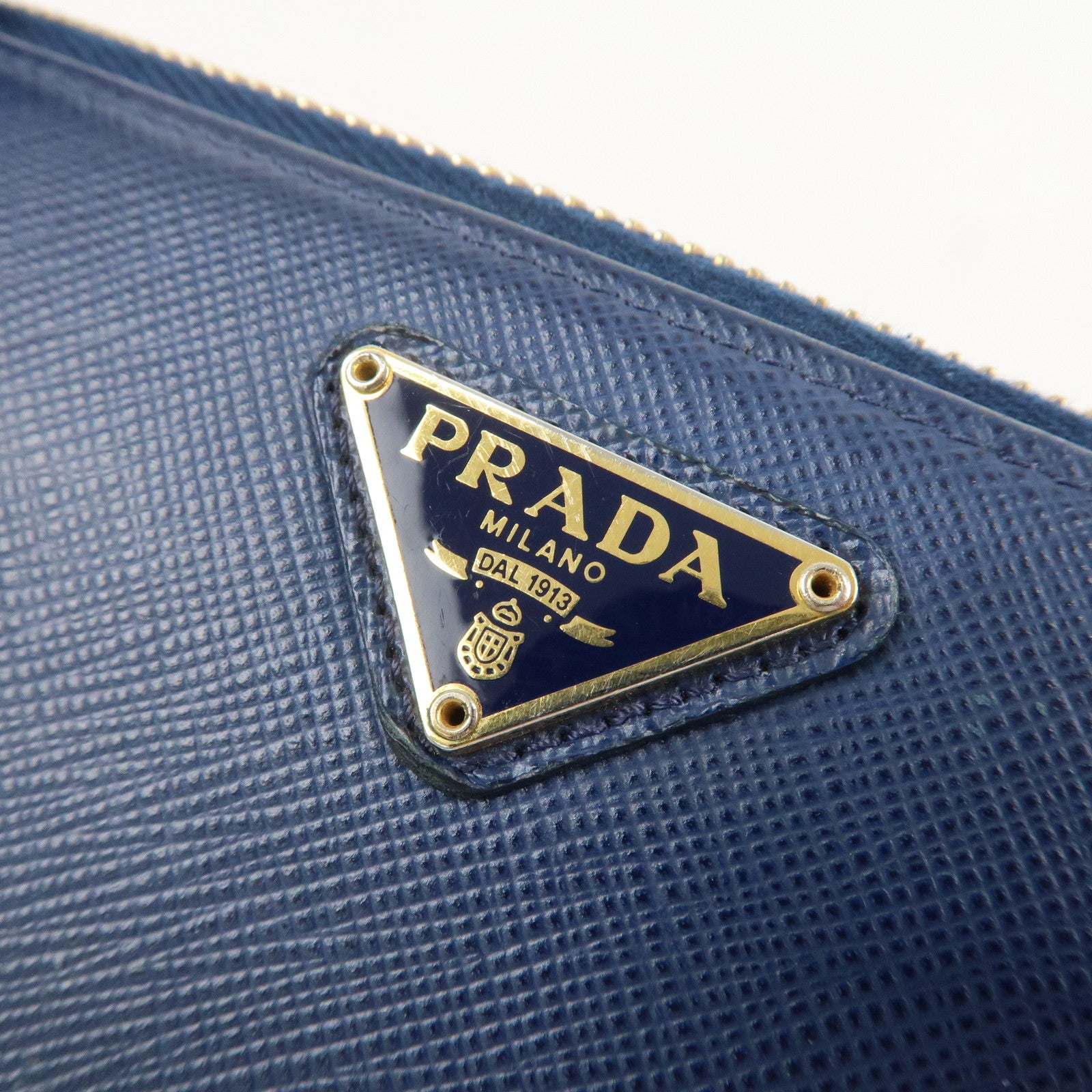 PRADA Triangle Logo Saffiano Leather Zippy Long Wallet Navy 1ML506