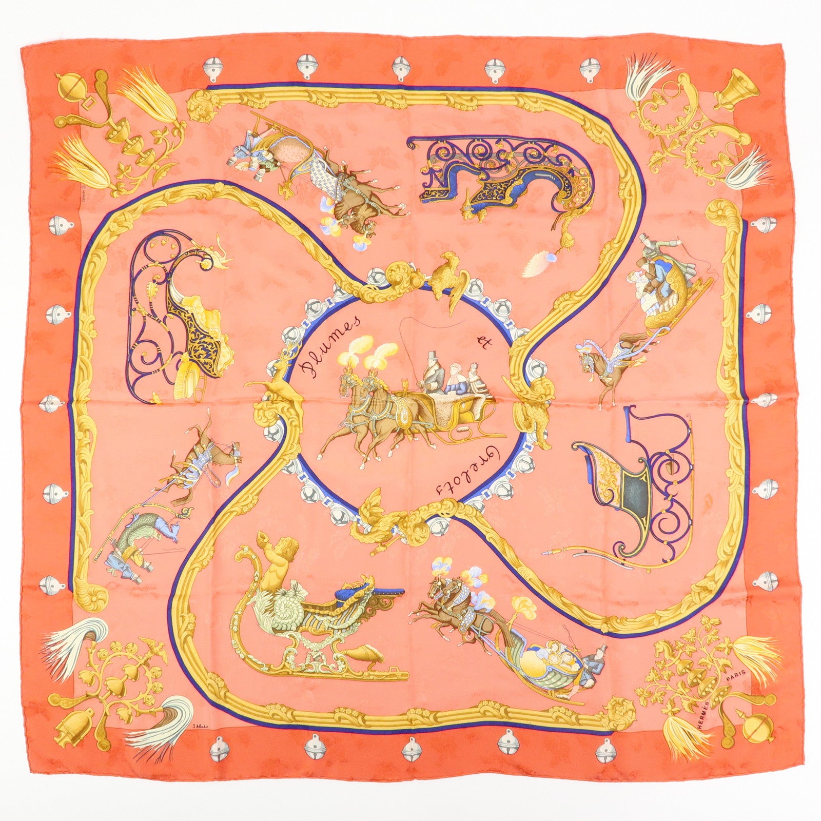 HERMES Carre 90 Set of 2 Silk 100% Scarf Pink Yellow Green
