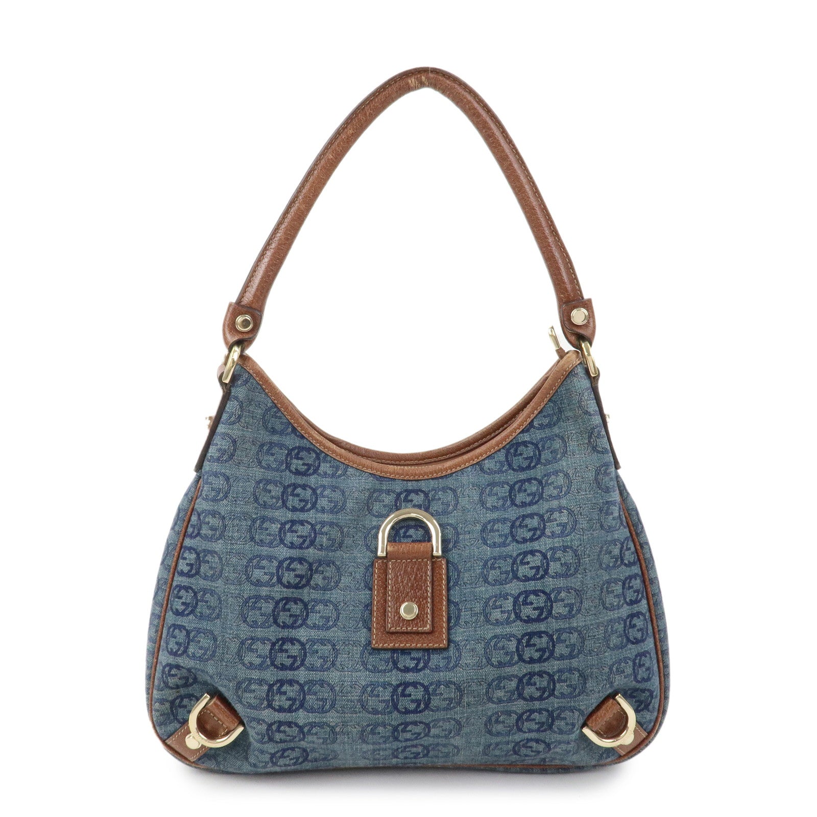 GUCCI Abbey GG Denim Canvas Leather Shoulder Bag Hand Bag 130738