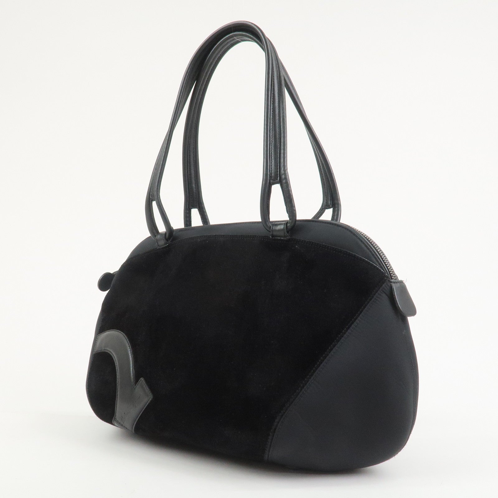 Ferragamo Gancini Suede Nylon Leather Shoulder Bag Hand Bag Black