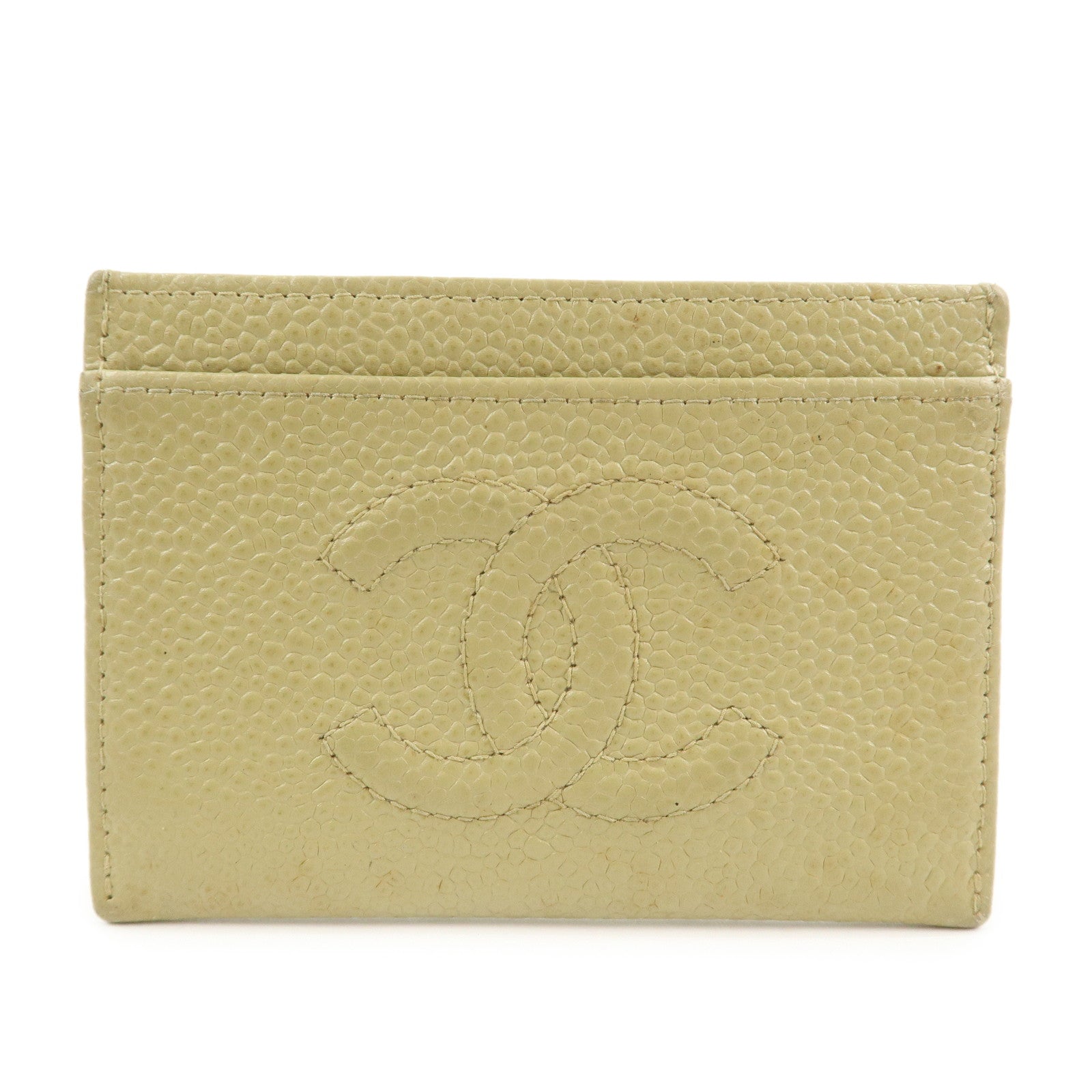 CHANEL COCO Mark Caviarskin Leather Card Case Card Holder Beige