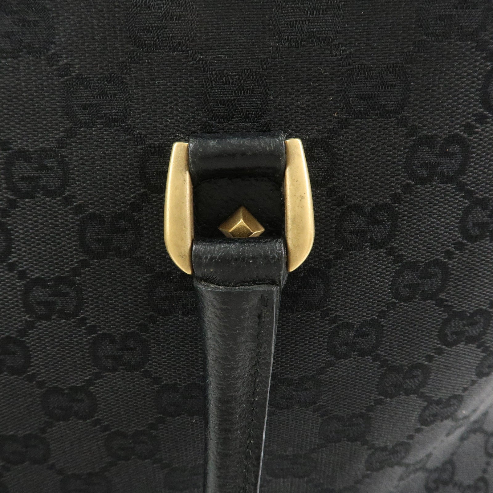 GUCCI GG Canvas Leather Tote Bag Hand Bag Black 120897