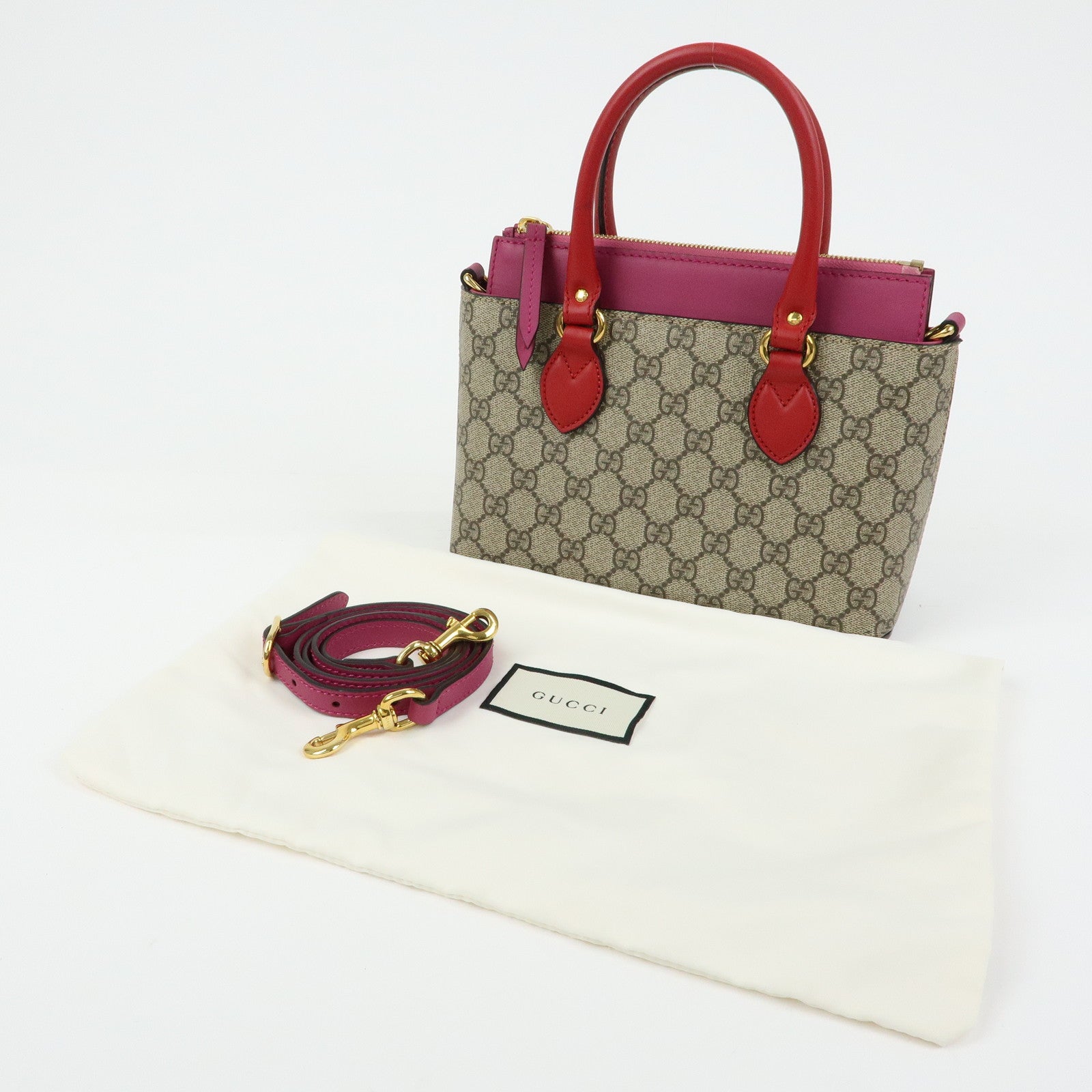 GUCCI GG Supreme Leather 2Way Bag Hand Bag Beige Pink Red 453177