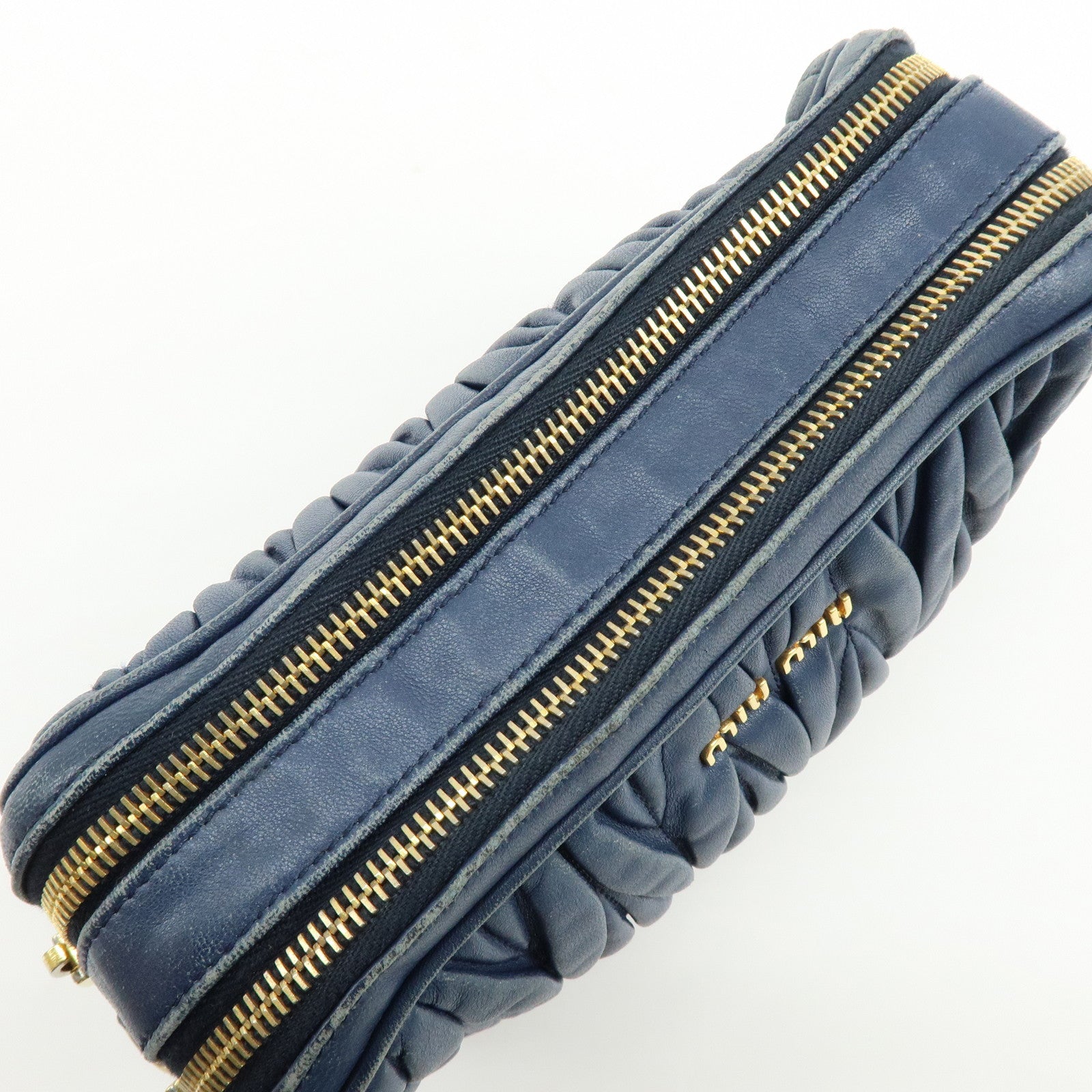 MIU MIU Matelasse Leather Gathered Shoulder Bag Crossbody Bag Navy