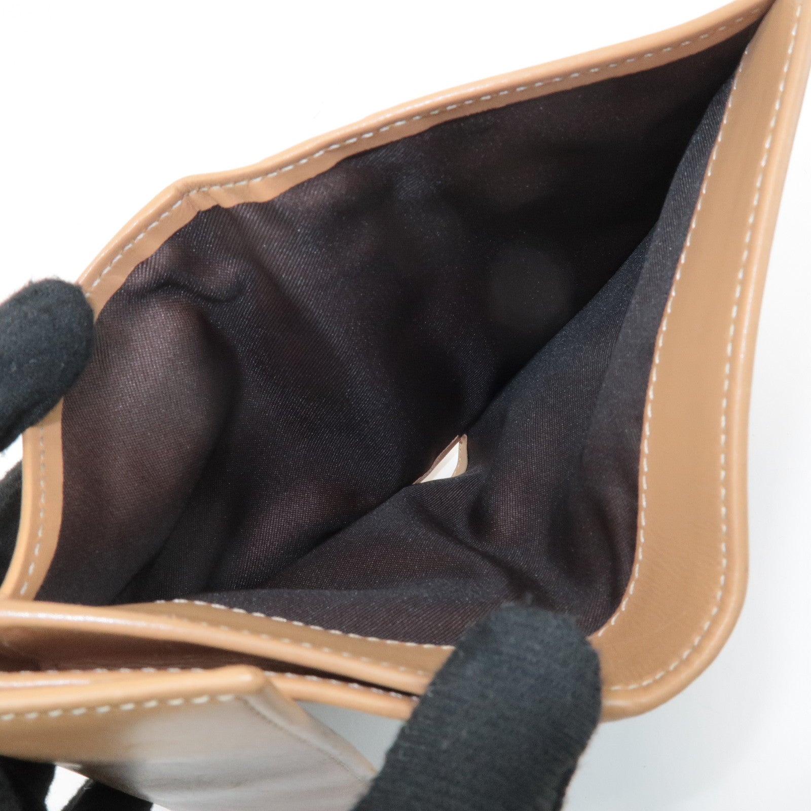 FENDI Zucca Leather Canvas Double Hook Bi Fold Wallet Beige 8M0035 Used