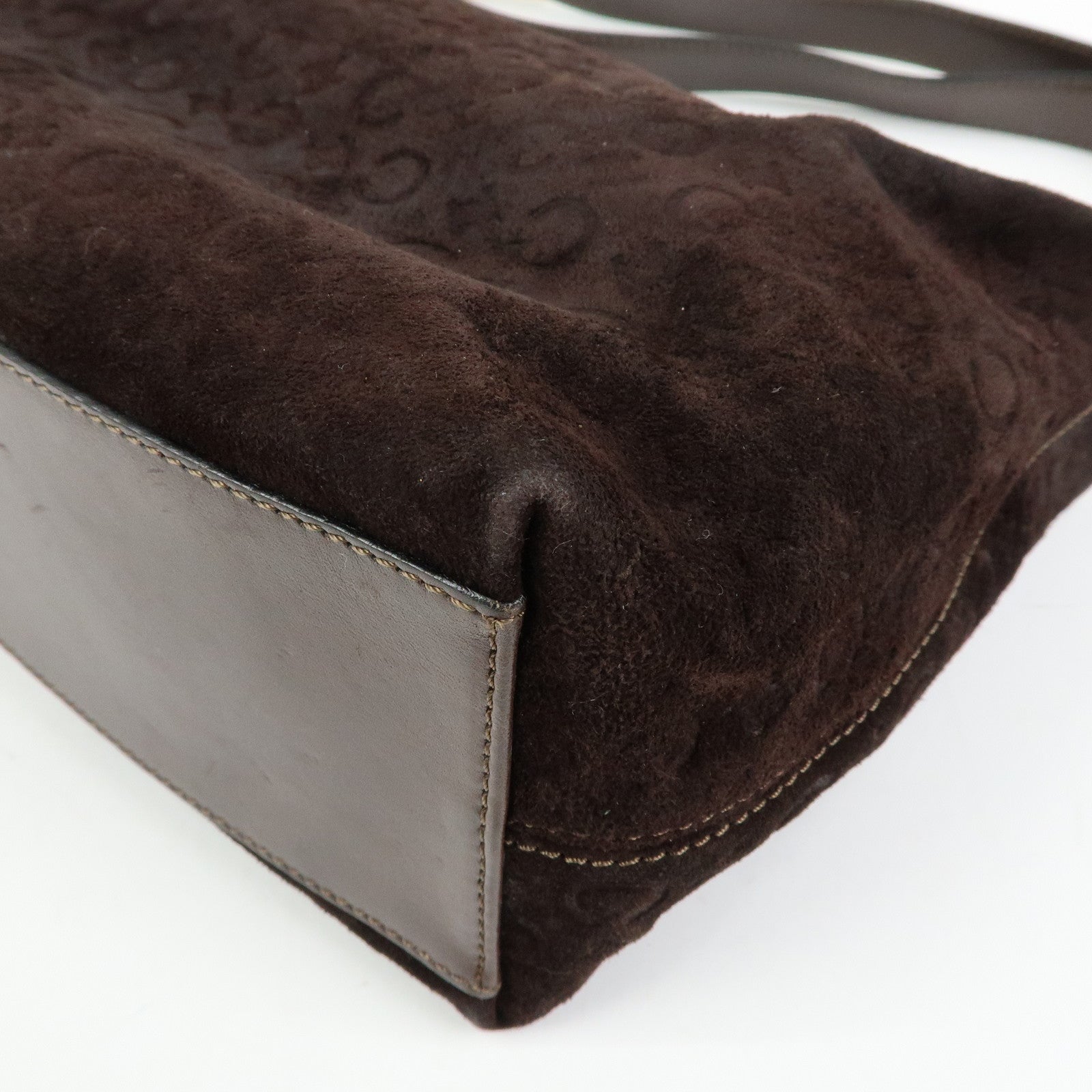 CELINE C Macadam Suede Leather Shoulder Bag Hand Bag Dark Brown