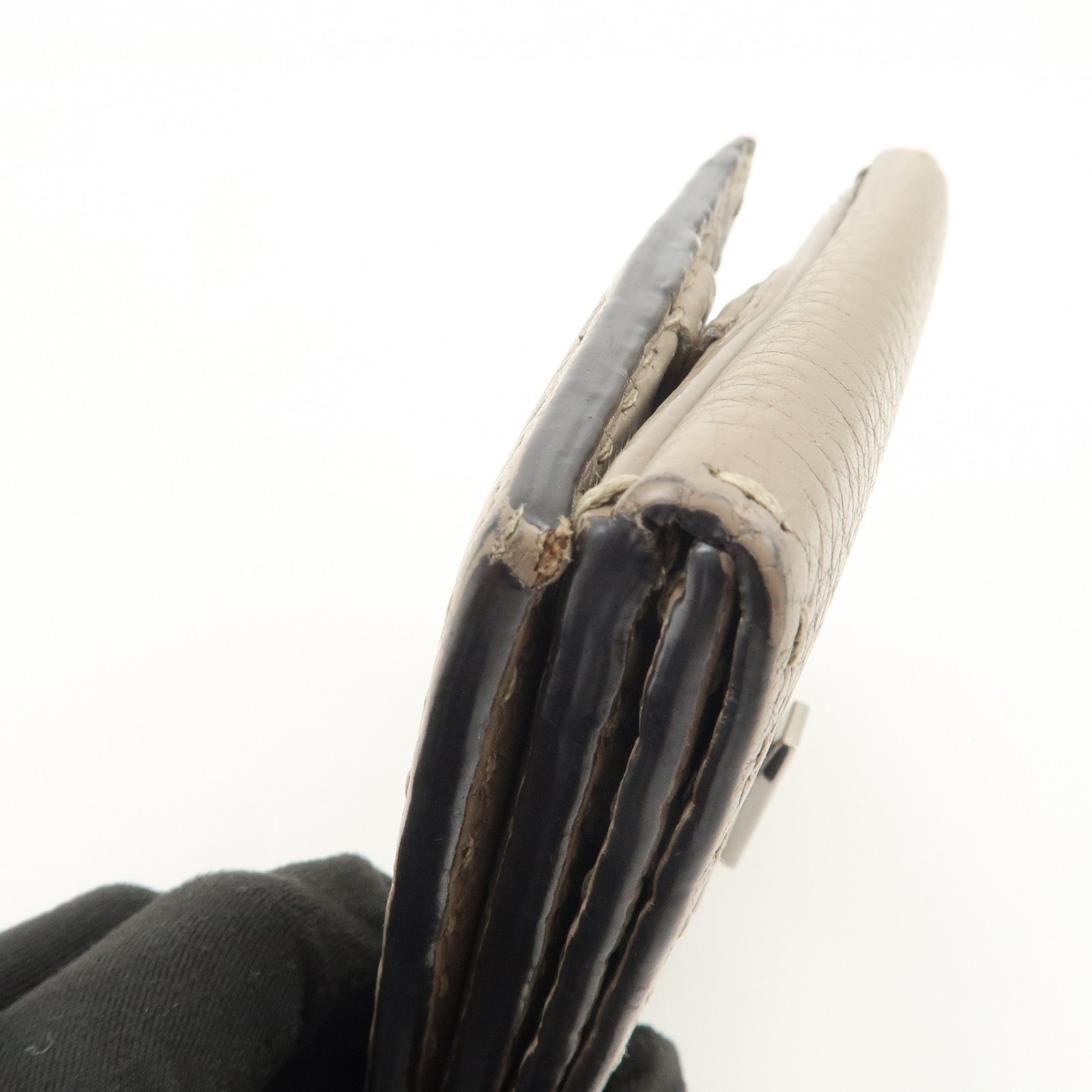 FENDI Logo Leather Compact Wallet Greige