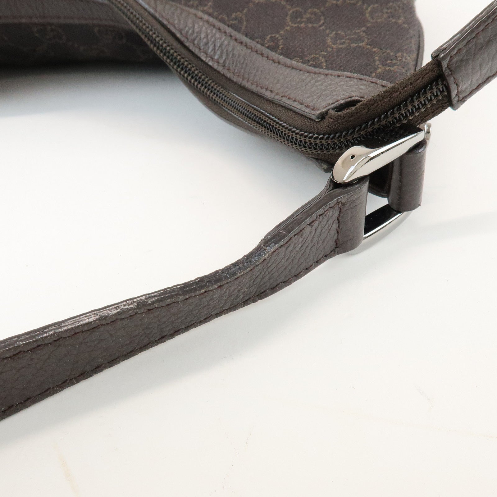 GUCCI Interlocking G Leather GG Denim Shoulder Bag Brown 339553