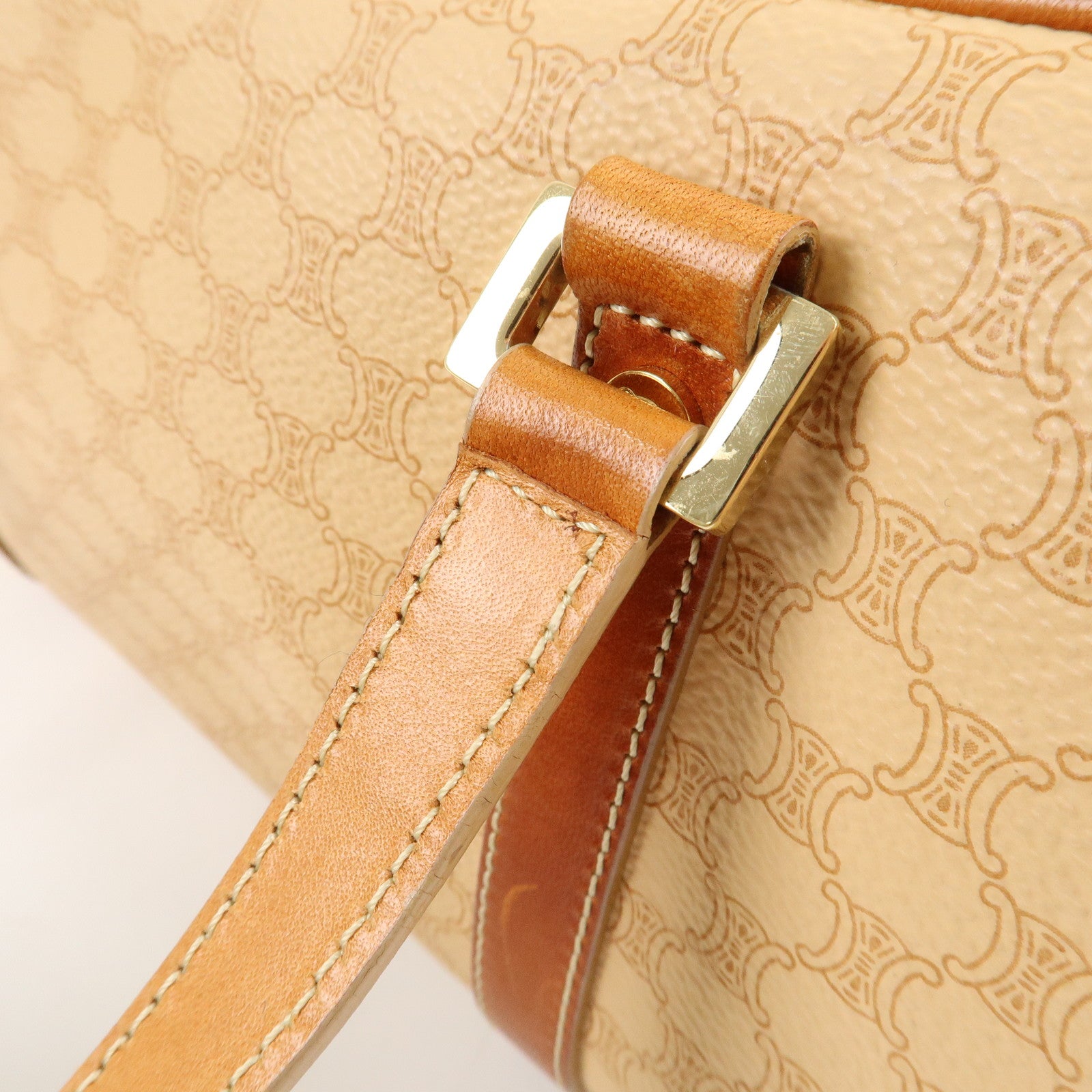 CELINE Macadam PVC Leather Mini Boston Bag Hand Bag Beige Used