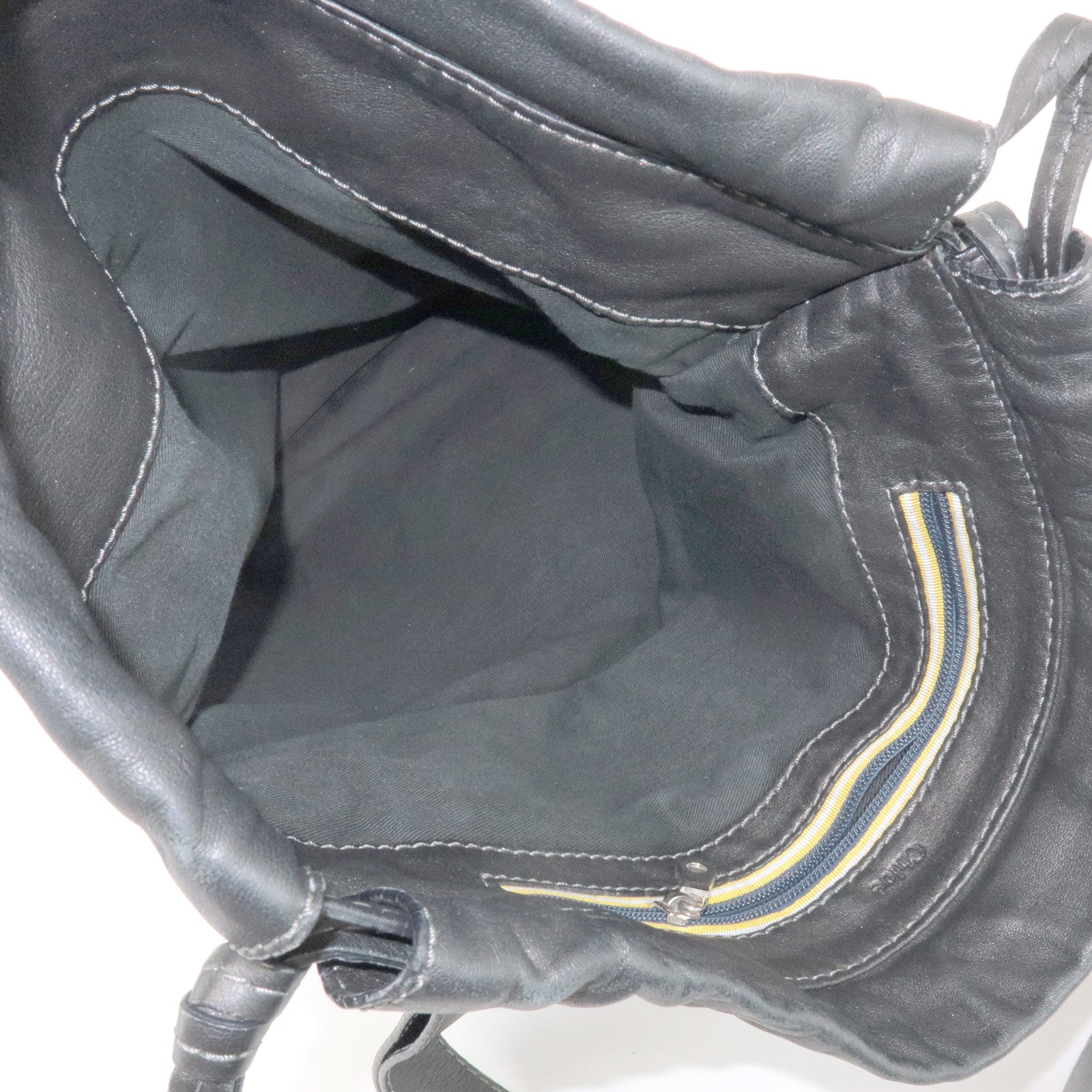 Chloe Leather Drawstring Tote Bag Shoulder Bag Hand Bag Black Studs