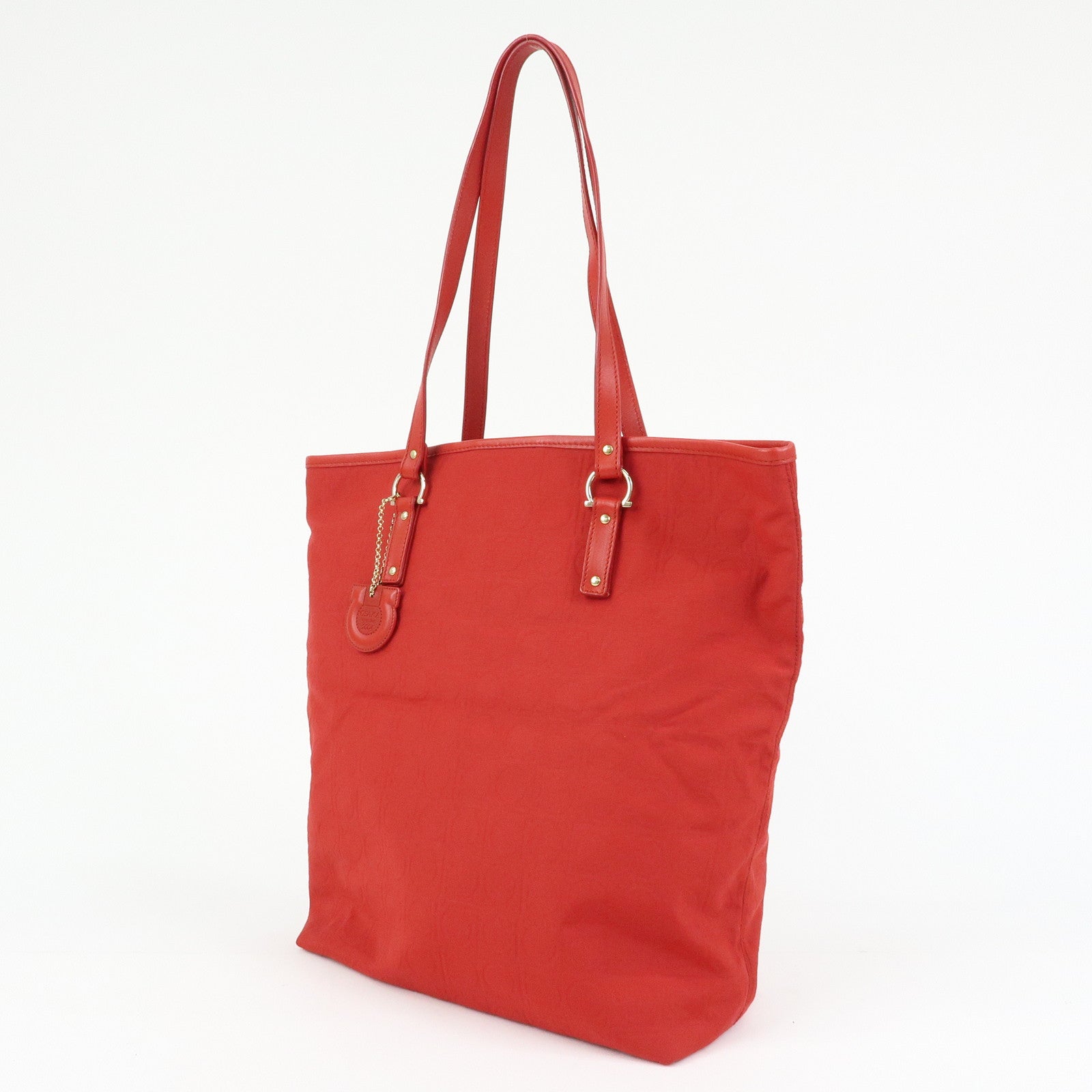 Ferragamo Gancini Canvas Leather Tote Shoulder Bag OSAKA 2004 Red