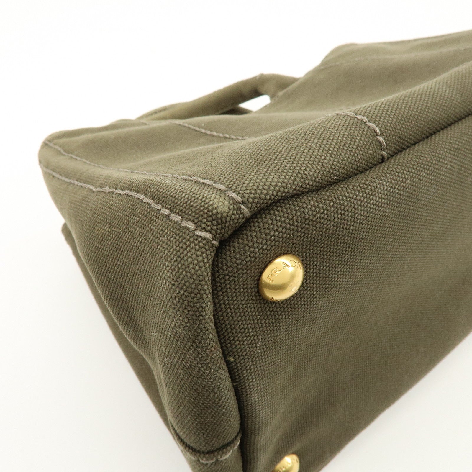 PRADA Canapa Mini Canvas Tote Bag Hand Bag Khaki BN2439