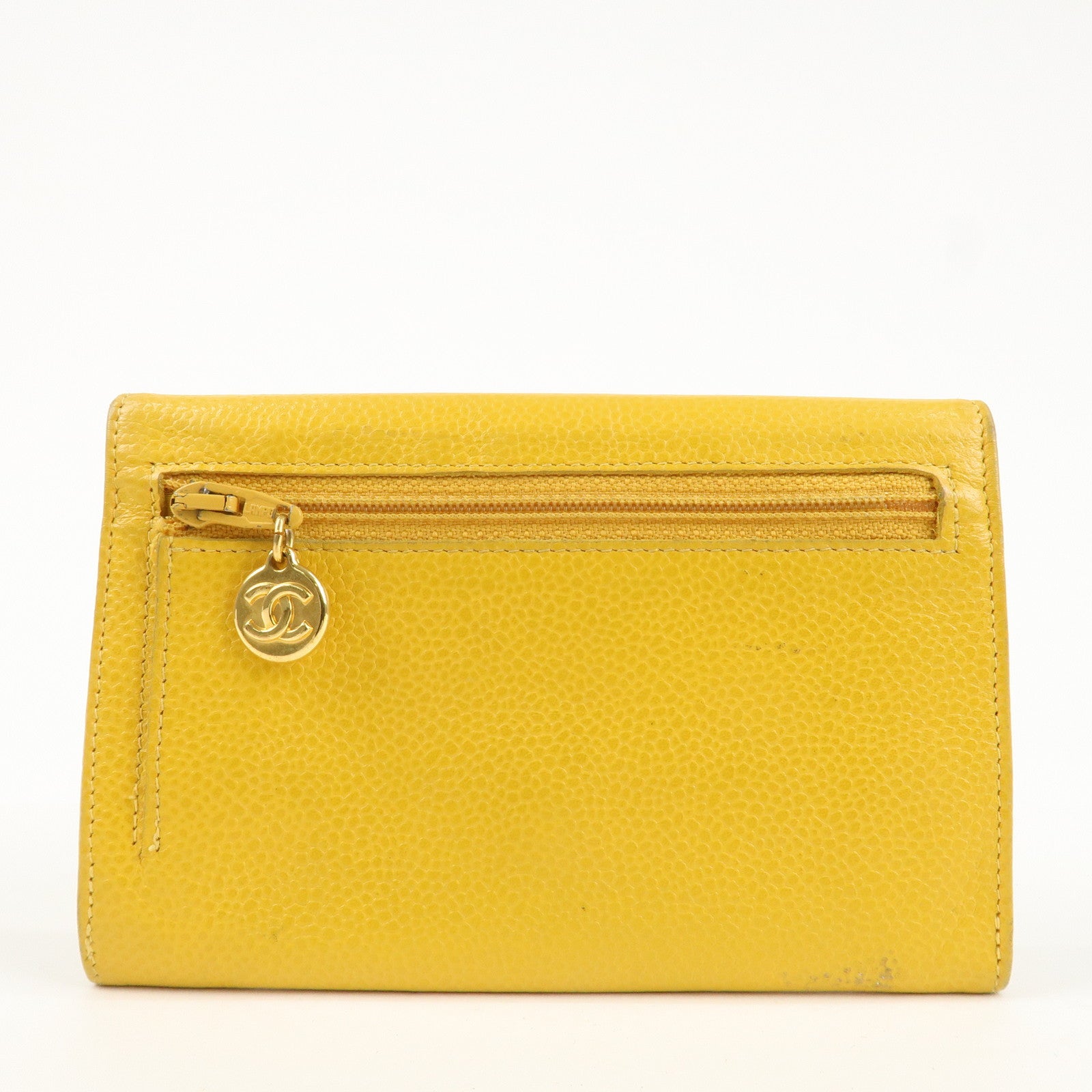 CHANEL COCO Mark Caviarskin Bi-Fold Card Case Coin Case 4072657 Used