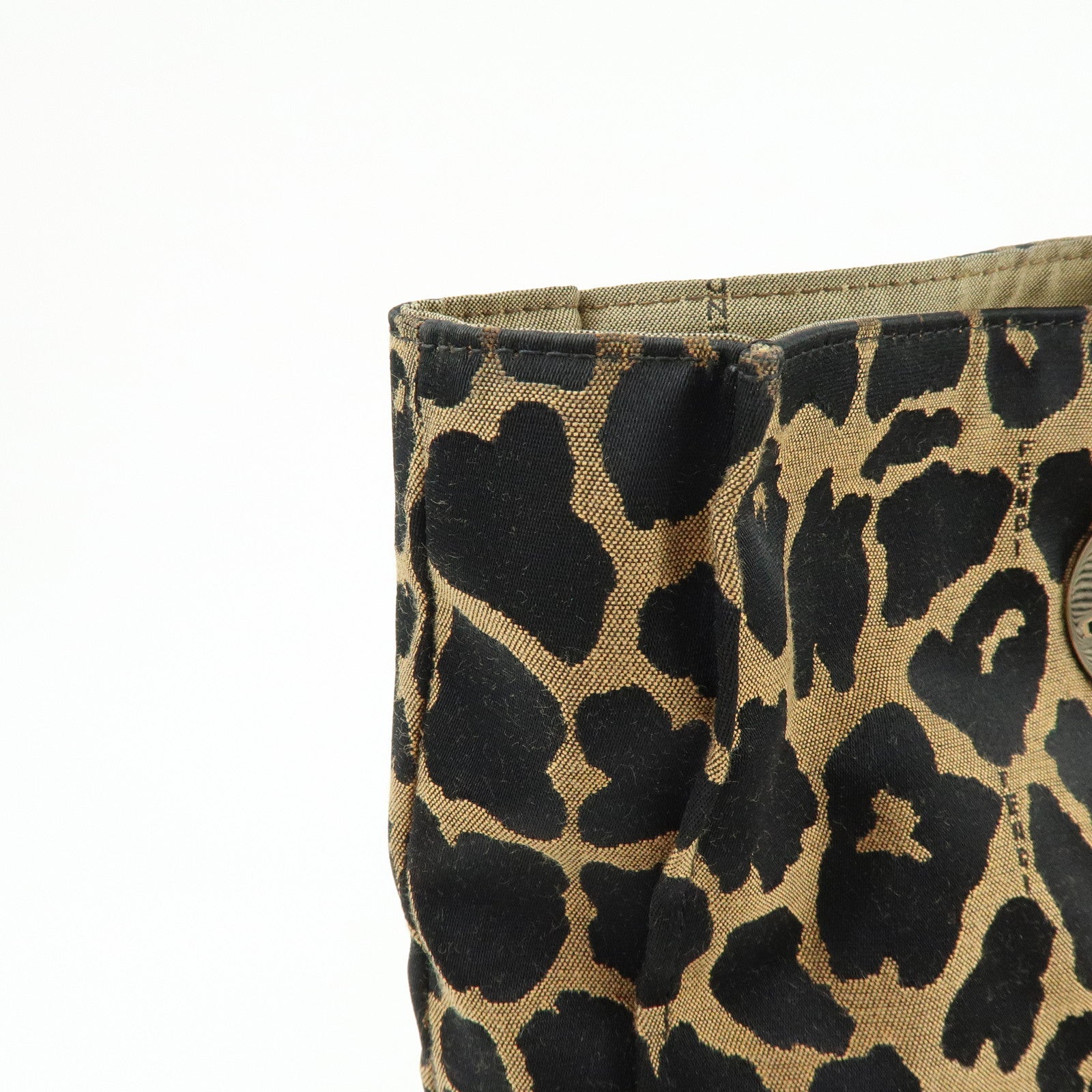 FENDI Canvas Leather Tote Bag Hand Bag Leopard Brown Black 8BH173