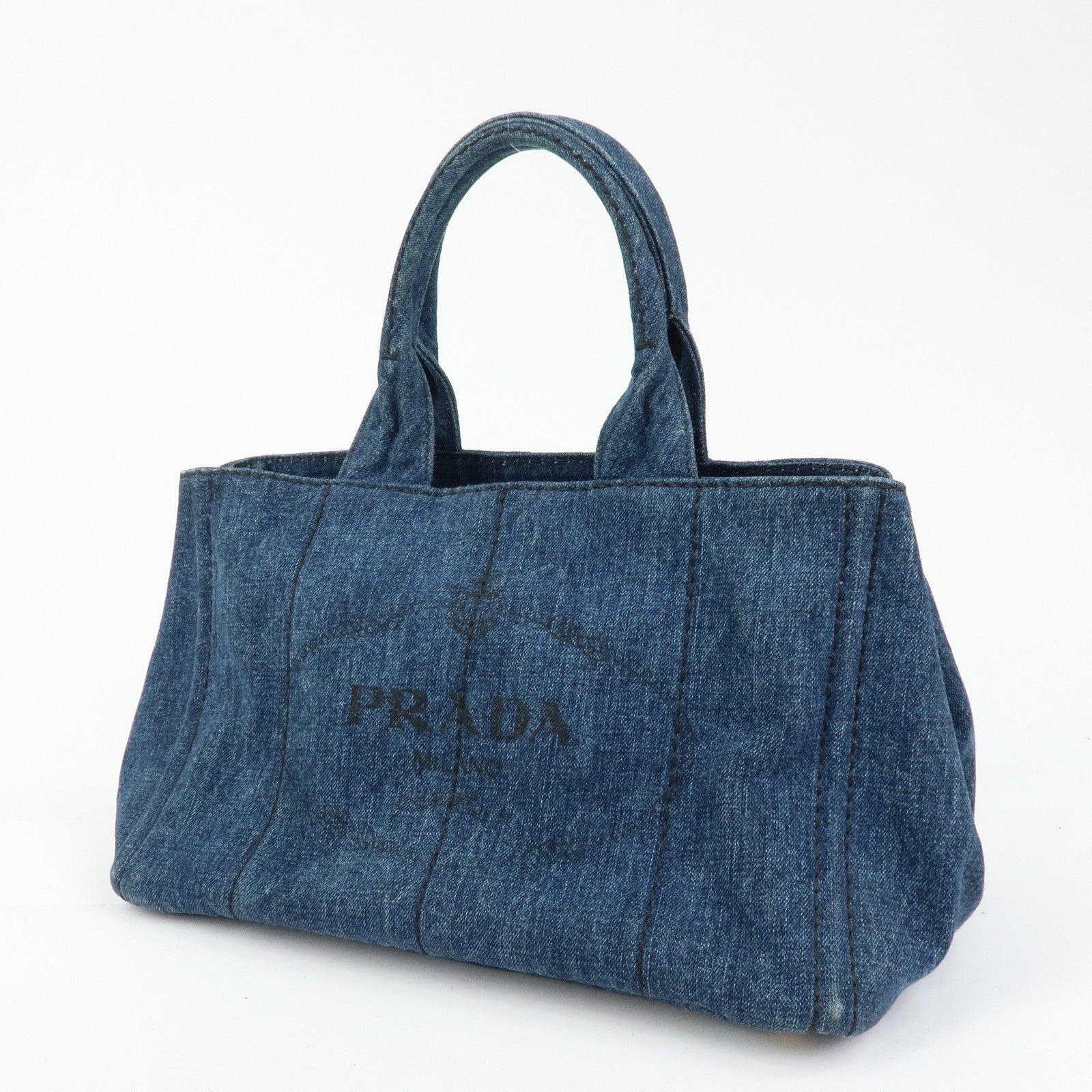 PRADA Triangle Logto Canapa Denim Tote Bag Hand Bag Blue B1877B