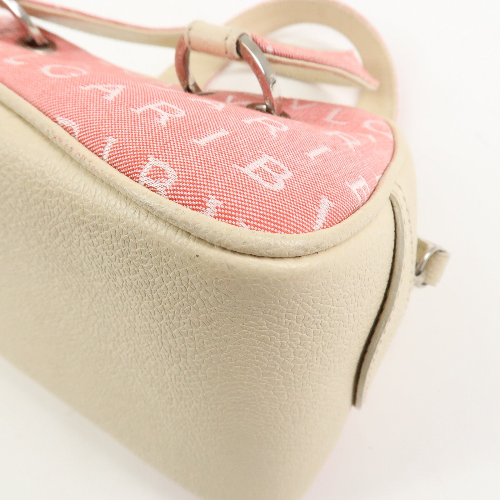 BVLGARI Logo Mania Canvas Leather Hand Bag Pink Ivory