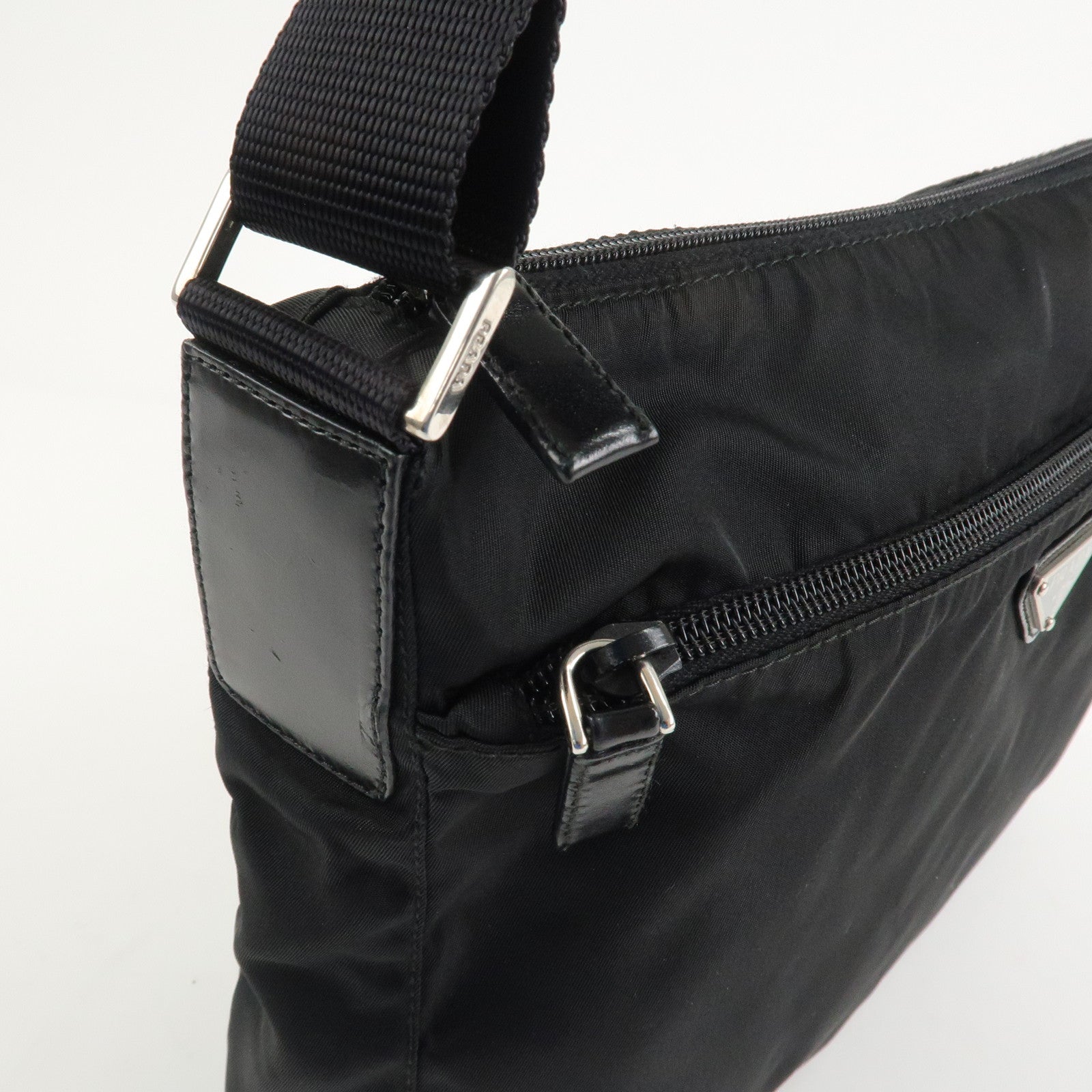 PRADA Triangle Logo Nylon Leather Shoulder bag Black