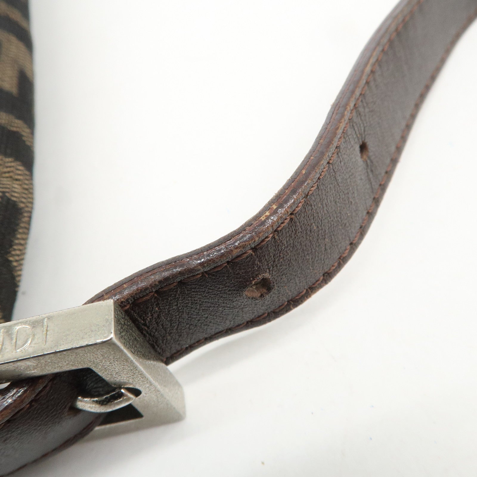 FENDI Mamma Baguette Zucca Canvas Leather Shoulder Bag Brown 26325