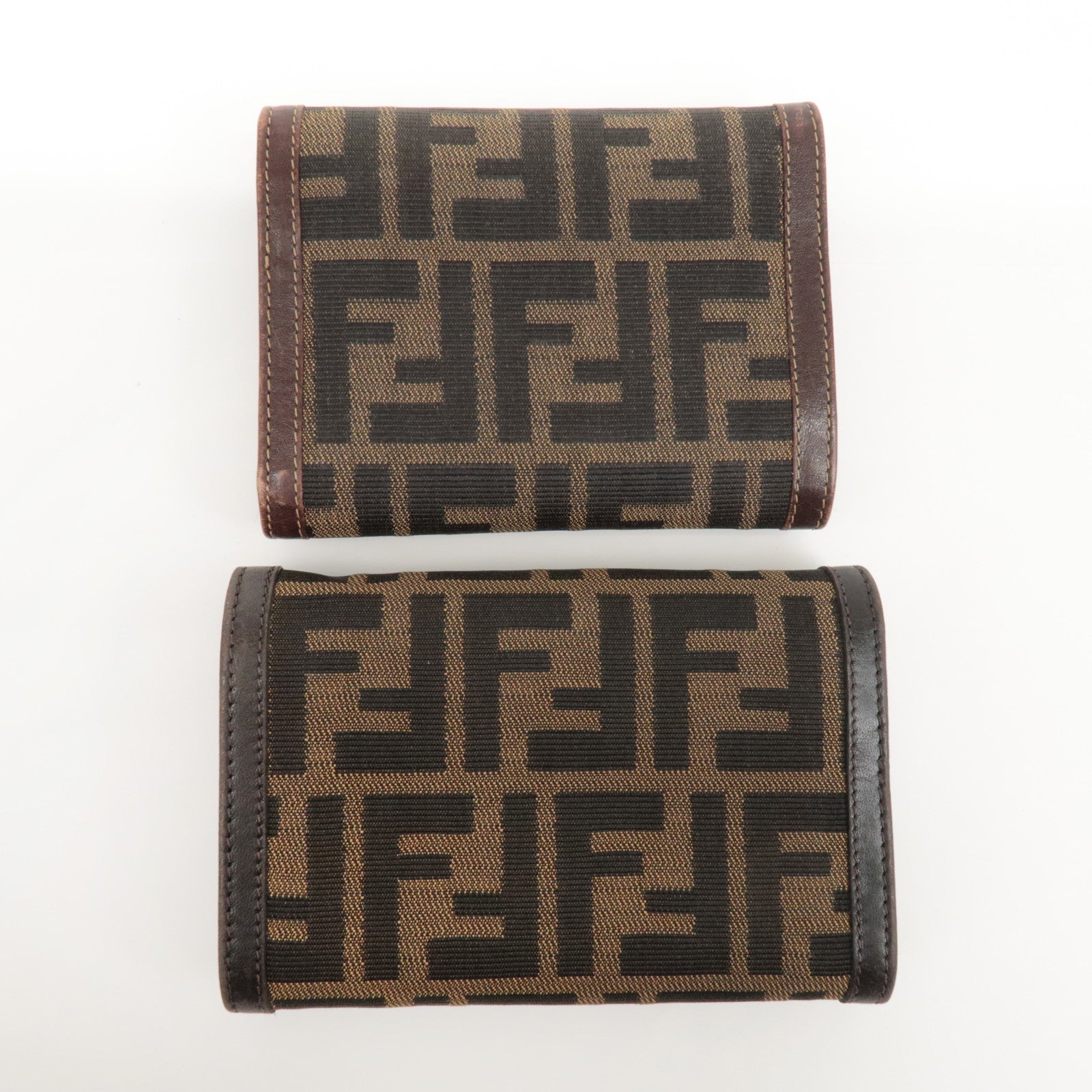 FENDI Zucca Set of 2 Canvas Leather Wallet Brown Black 8M0029 2270 Used