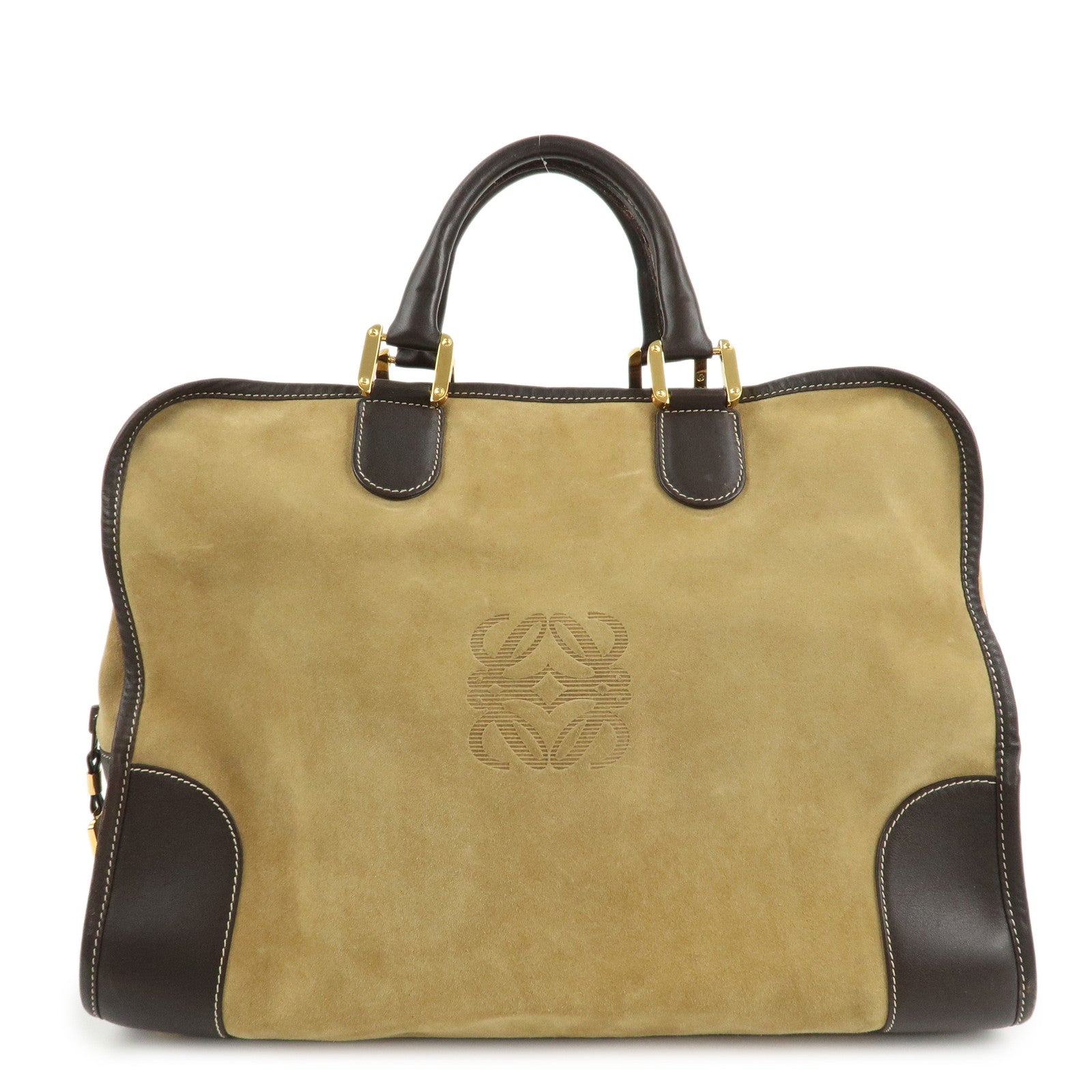 LOEWE Anagram Leather Amazona 40 Hand Bag Beige Brown