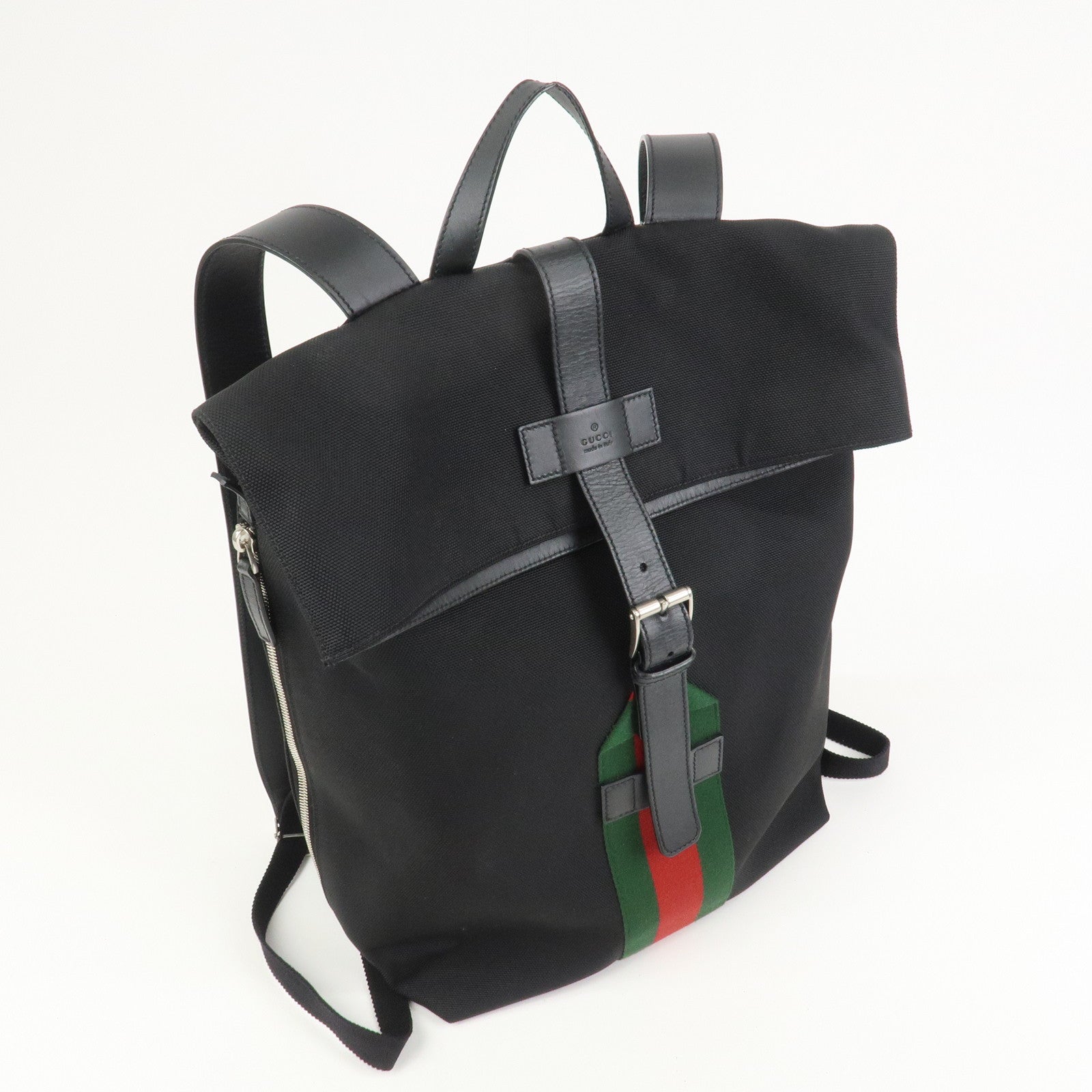 GUCCI Sherry Canvas Leather Backpack Rucksack Black 619749