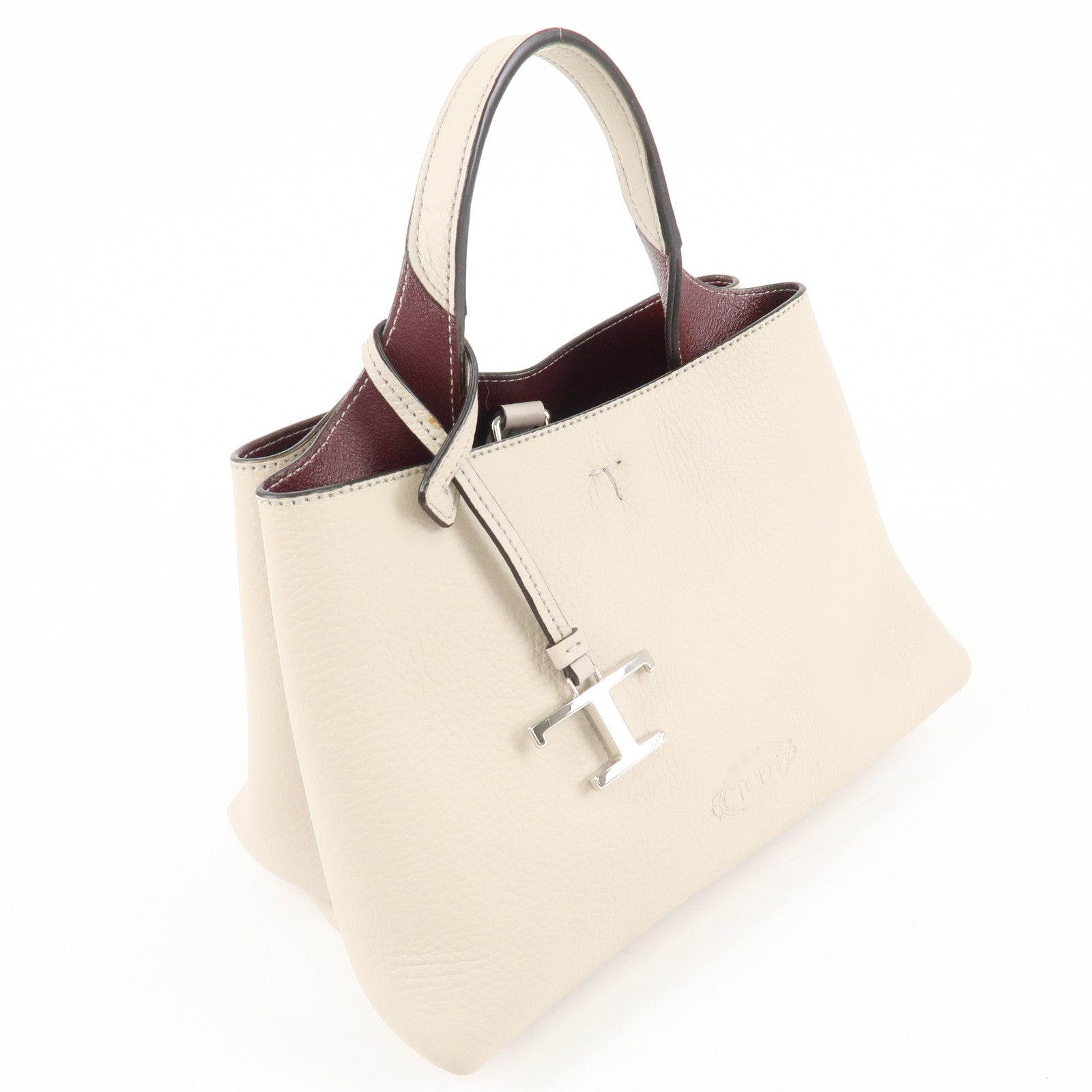 TOD'S T Timeless Micro Leather 2Way Hand Bag Gray Used