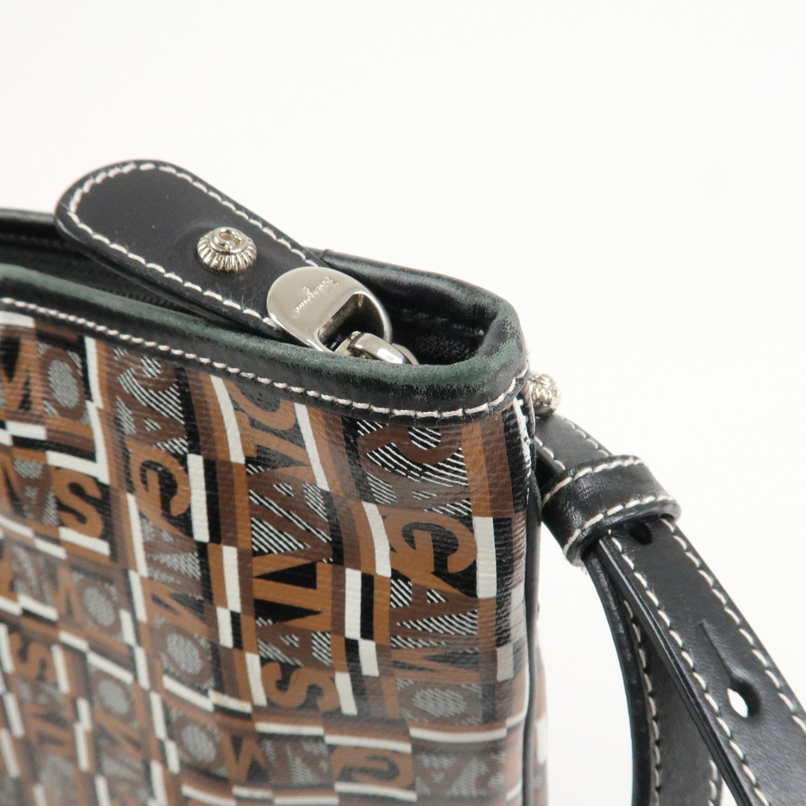 Ferragamo Leather PVC Shoulder Bag Black Brown White