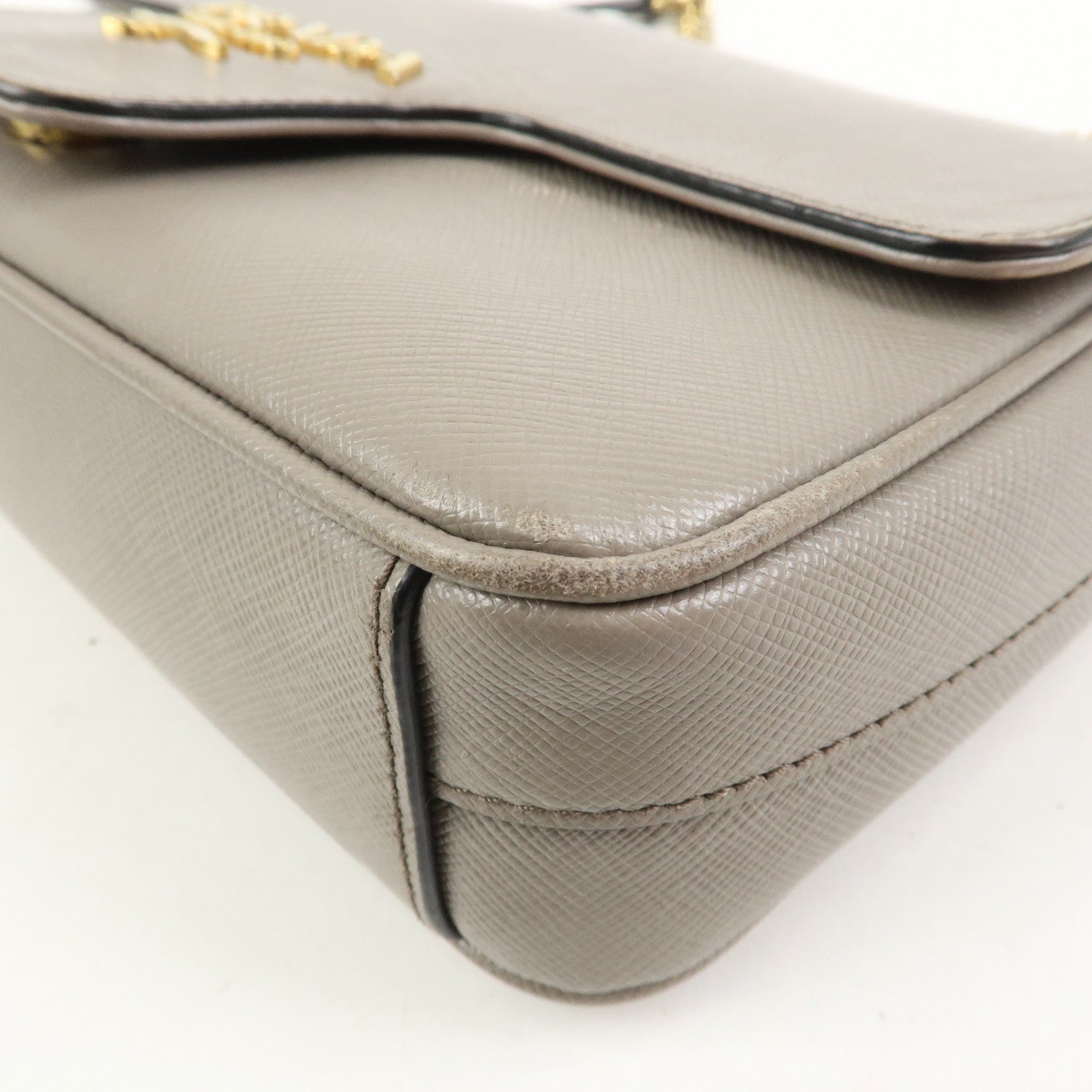 PRADA Saffiano Leather Chain Shoulder Crossbody Bag Gray 1BD193