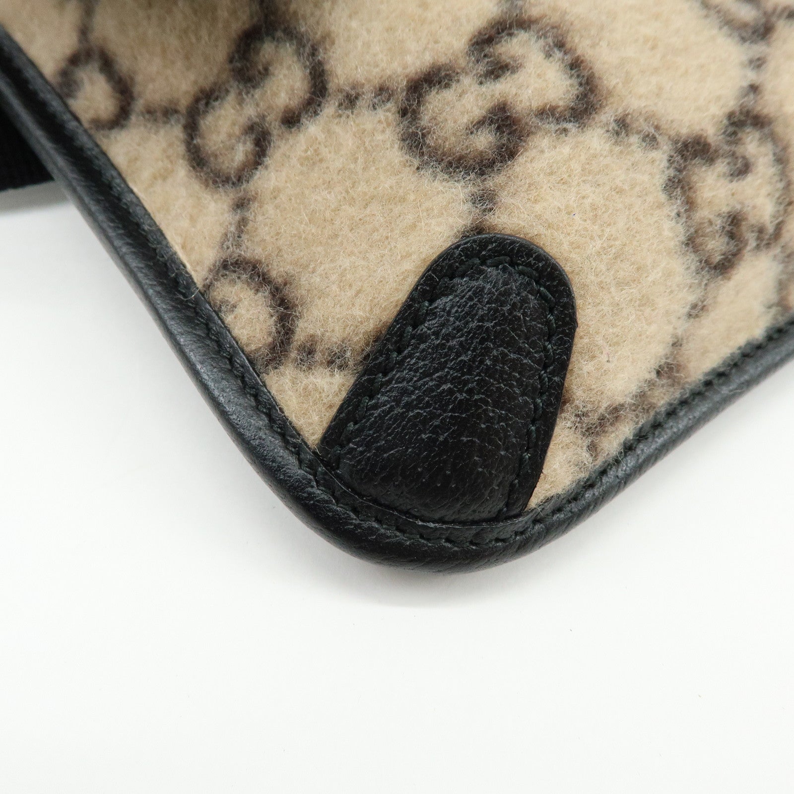 GUCCI GG Wool Leather Waist Pouch Body Bag Beige Black 598181