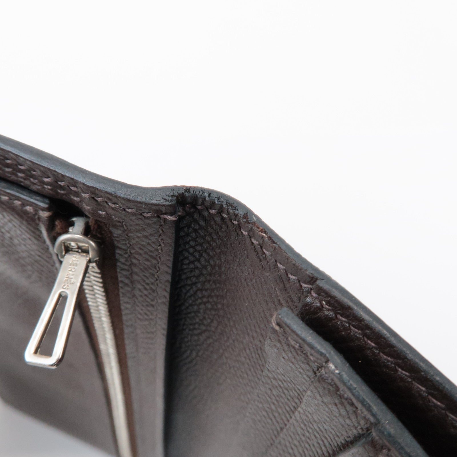 HERMES Veau Epsom Leather Bテゥarn Soufflet Long Wallet Chocolat