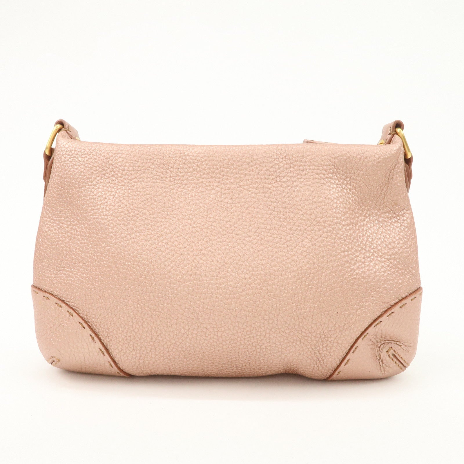 FENDI Seleria Leather Shoulder Bag Champagne Pink 8BT200