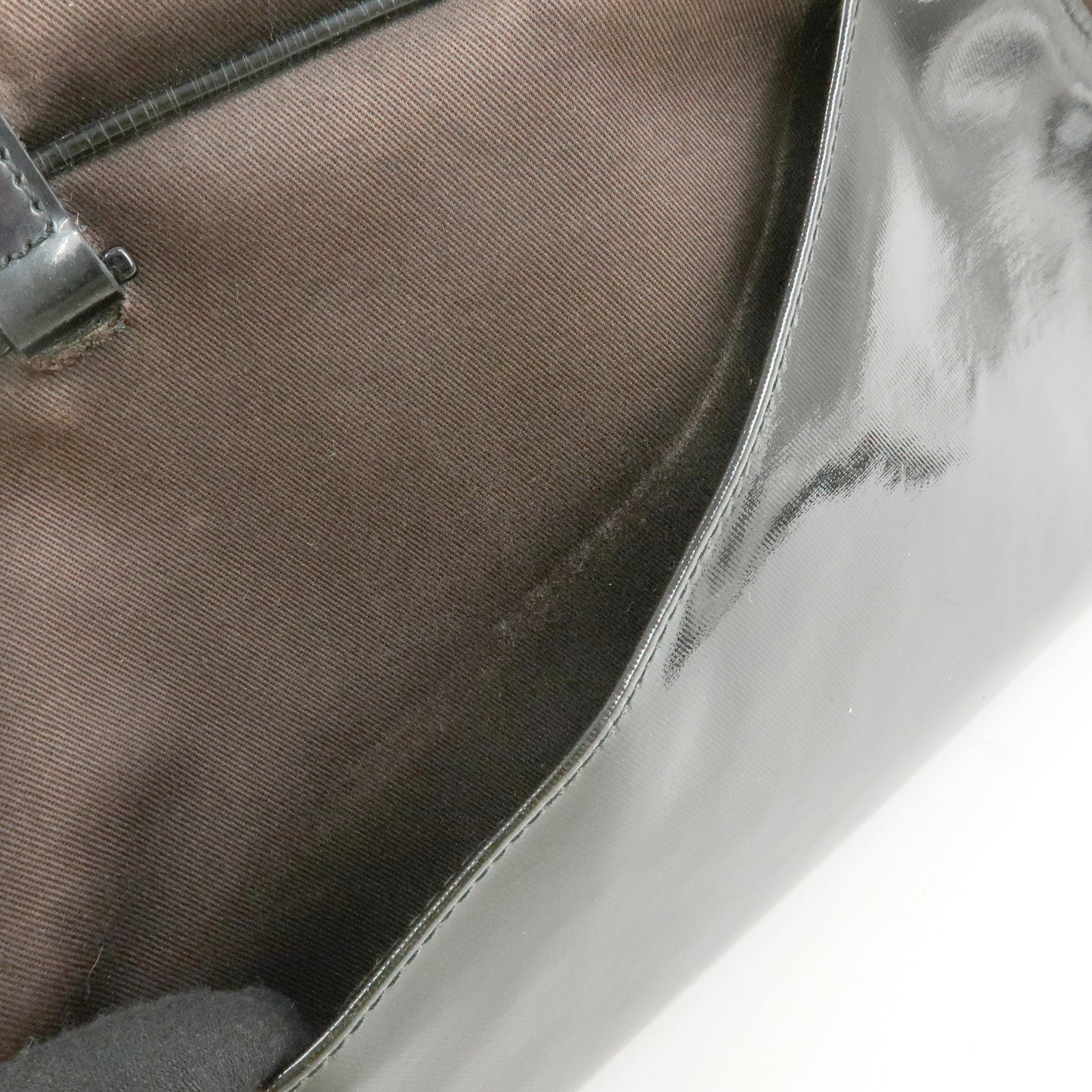 Christian Dior Canvas Patent Leather Boston Bag Hand Bag Brown