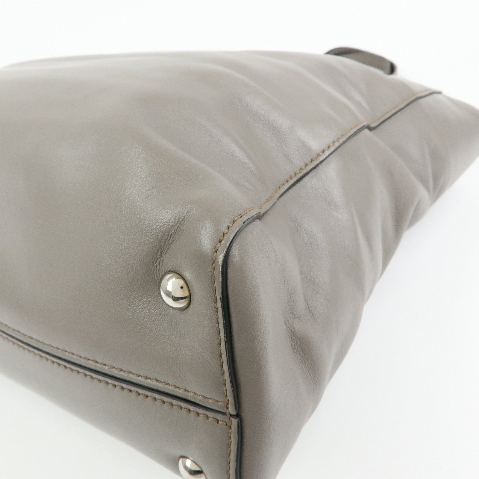 MIU MIU Vitello Soft Leather Tote Bag Shoulder Hand Bag Grey R1914S