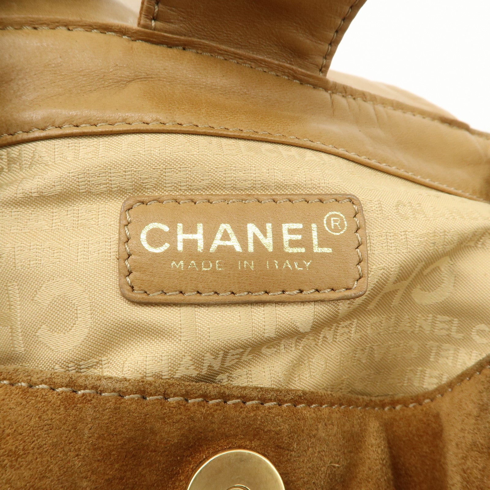 CHANEL COCO Mark Leather Suede Chain Shoulder Bag Beige Gold Used