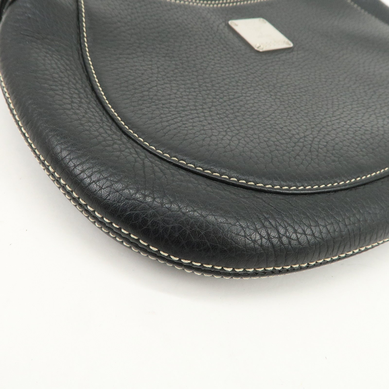 MCM Logo Plate Leather Shoulder Bag Hand Bag Black