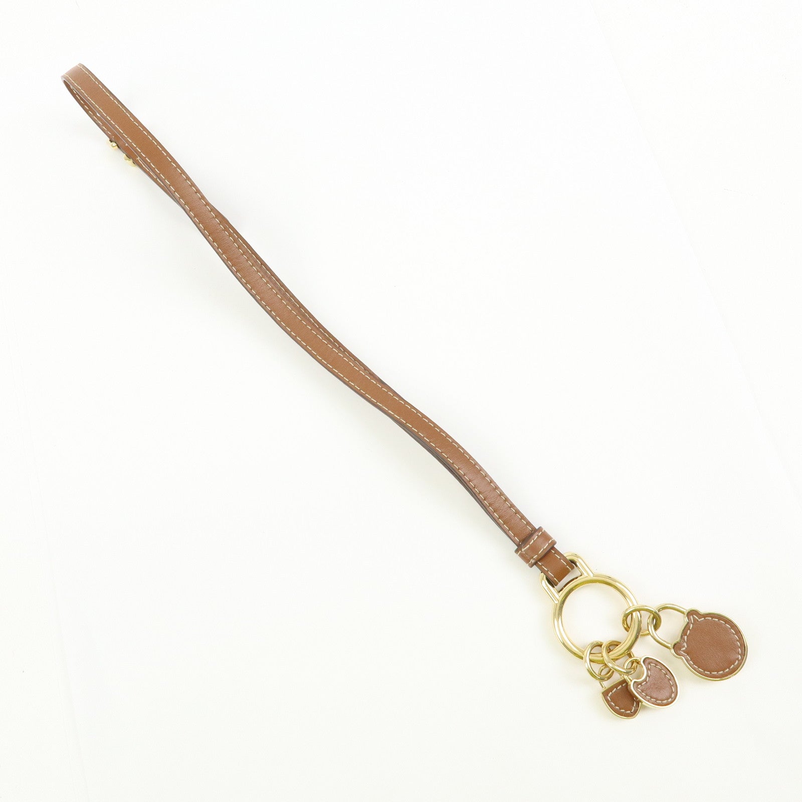 MIU MIU Leather Bag Charm Key Chain Brown Gold 5IC182