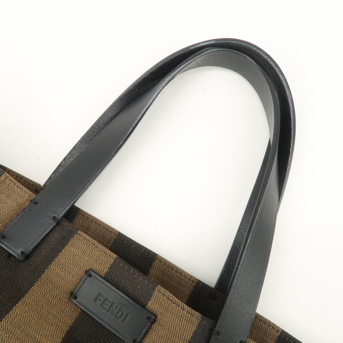 FENDI Pequin Canvas Leather Tote Bag Hand Bag Brown Pink 8BH252